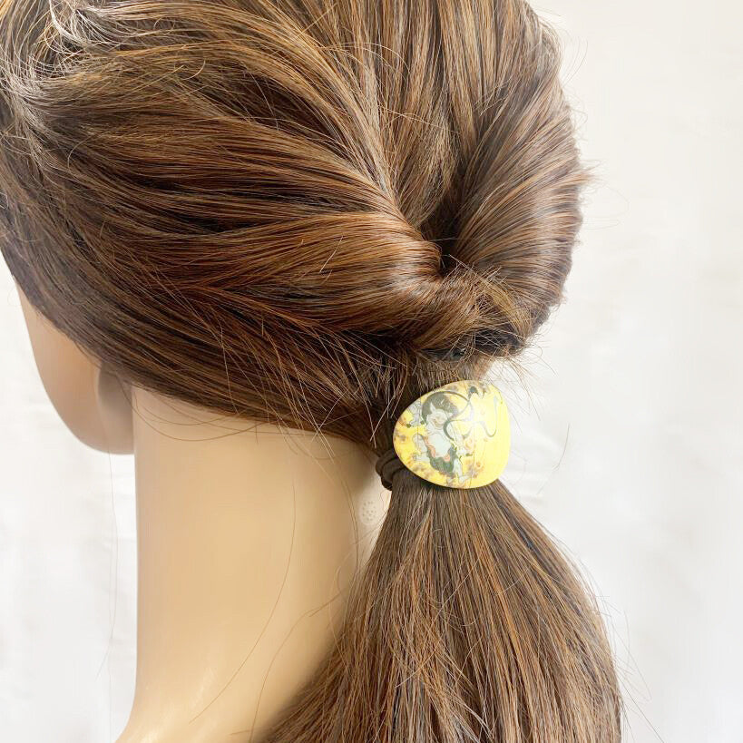 Japanese Elastic Hair Rubber Band Fujin & Raijin (set of 2) Oval Yellow made in Japan