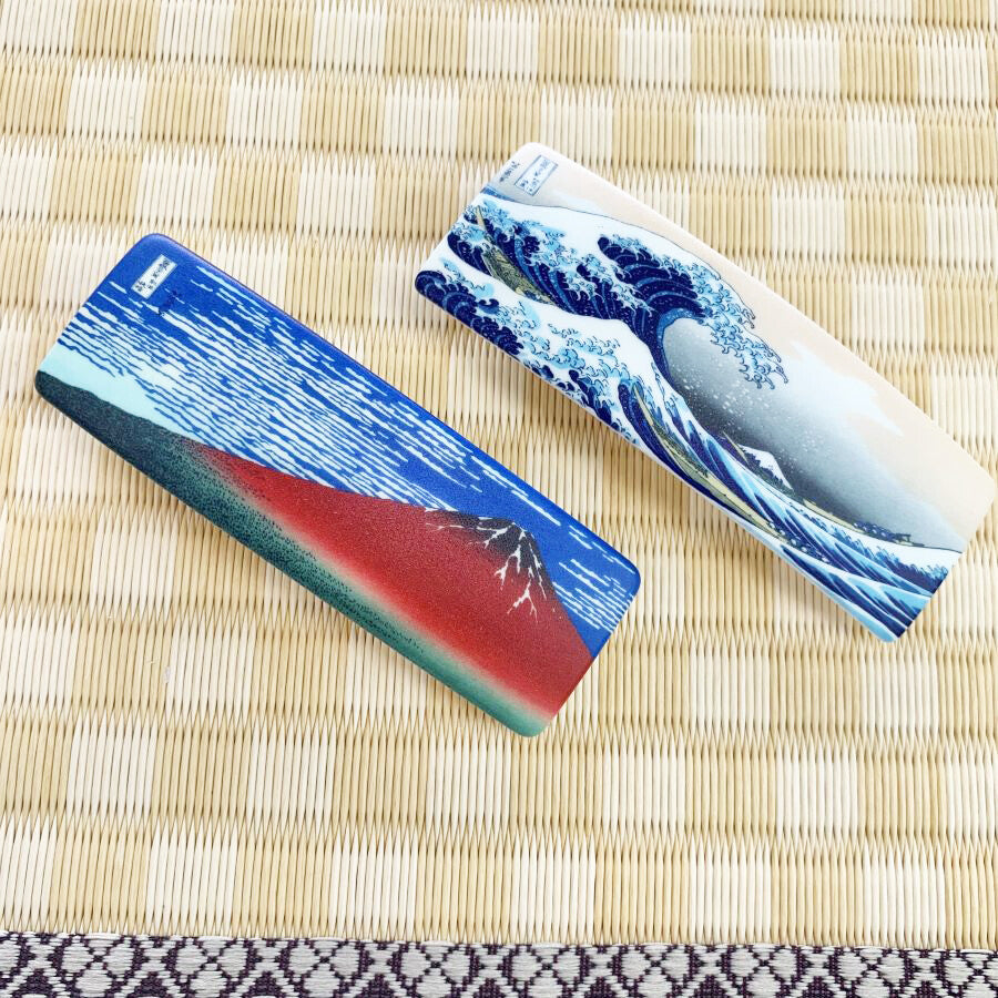 Japanese Hair Barrette Hair Clip Big Wave & Red Mt. Fuji (set of 2) Rectangle made in Japan