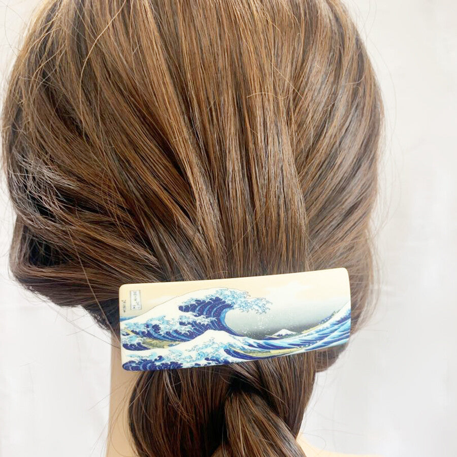 Japanese Hair Barrette Hair Clip Big Wave & Red Mt. Fuji (set of 2) Rectangle made in Japan
