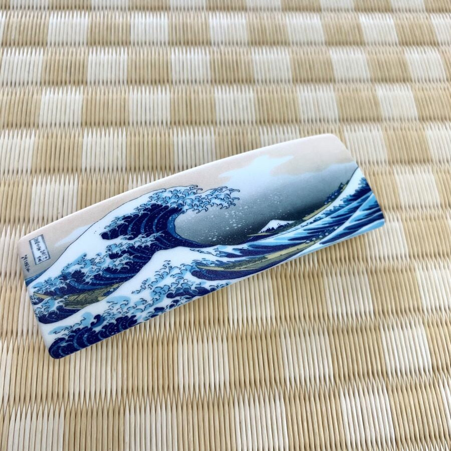 Japanese Hair Barrette Hair Clip Big Wave & Red Mt. Fuji (set of 2) Rectangle made in Japan