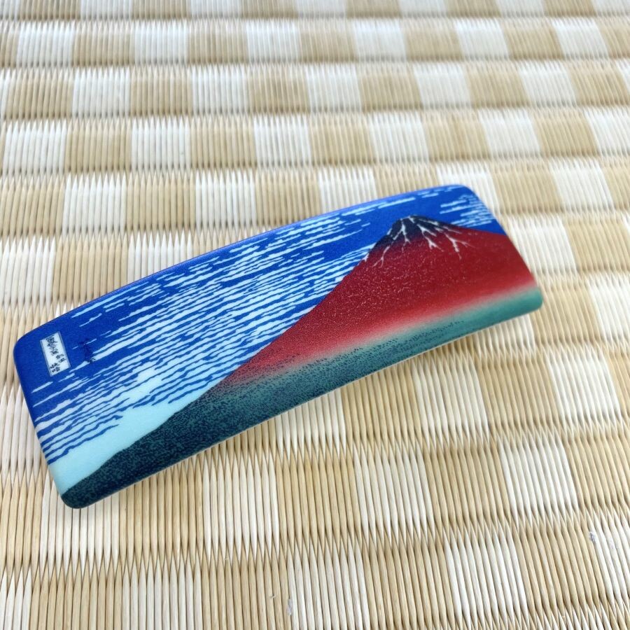 Japanese Hair Barrette Hair Clip Big Wave & Red Mt. Fuji (set of 2) Rectangle made in Japan