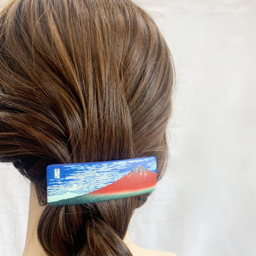 Japanese Hair Barrette Hair Clip Big Wave & Red Mt. Fuji (set of 2) Rectangle made in Japan