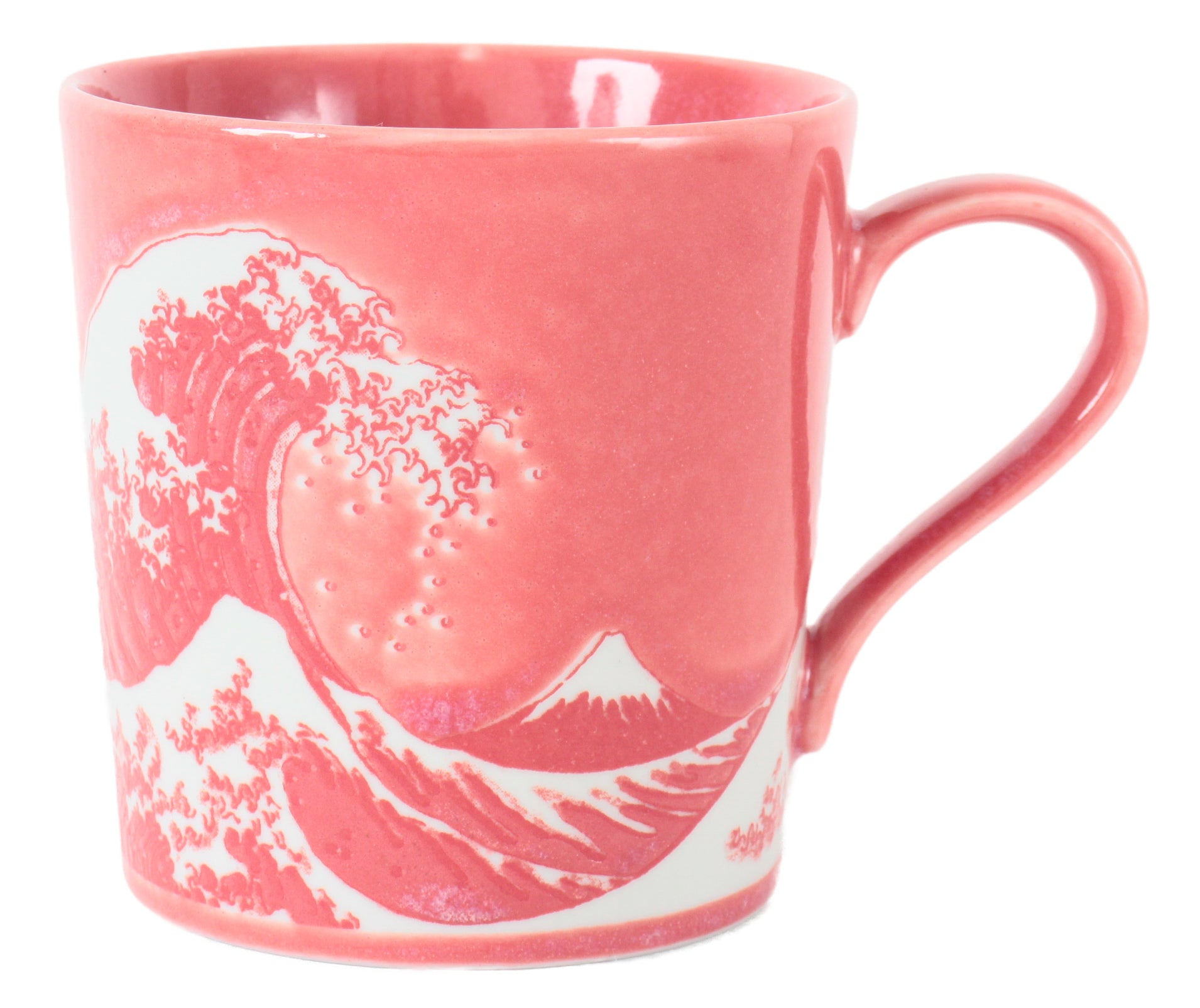 Mino ware Japanese Ceramics Mug Cup Big Wave & Mt. Fuji Red made in Japan