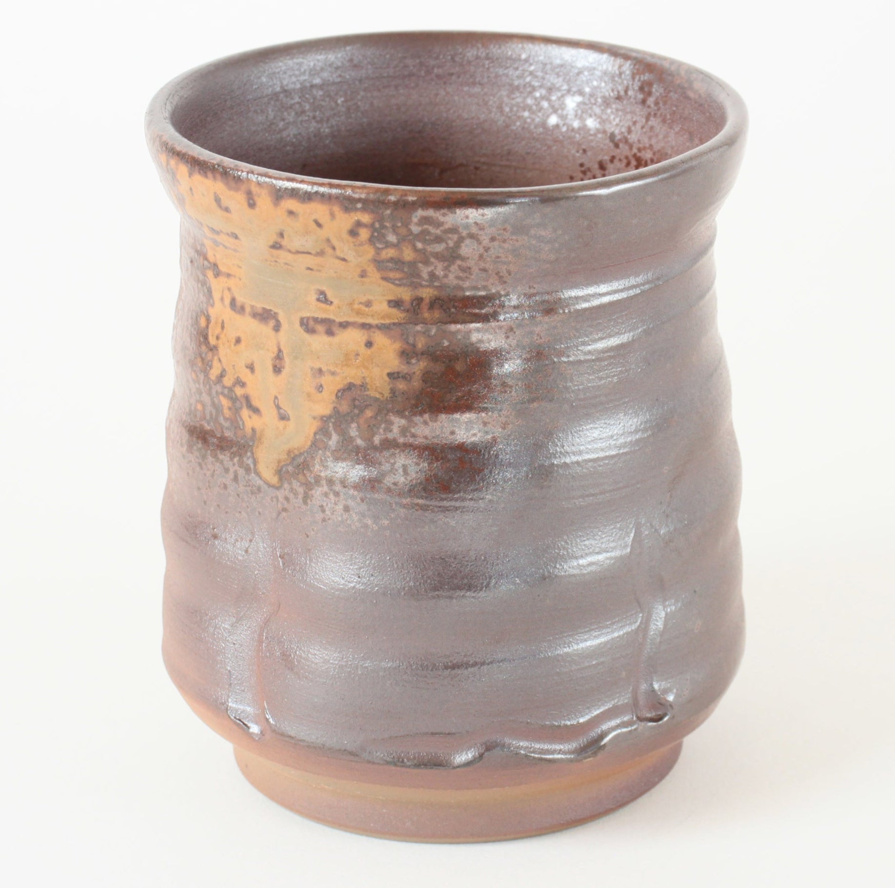 Bizen ware Japanese Pottery Yunomi Chawan Tea Cup, Hourglass Shape, Rusty Brown, Made in Japan
