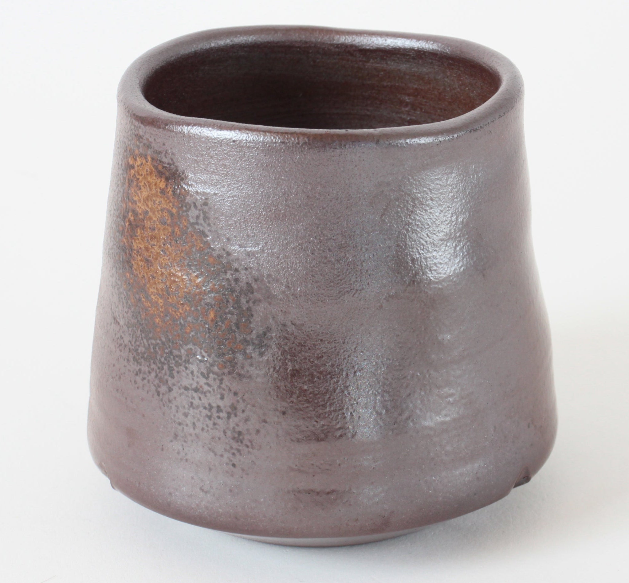 Bizen ware Japanese Pottery Yunomi Chawan Tea Cup, Trapezoid, Rusty Brown, Made in Japan