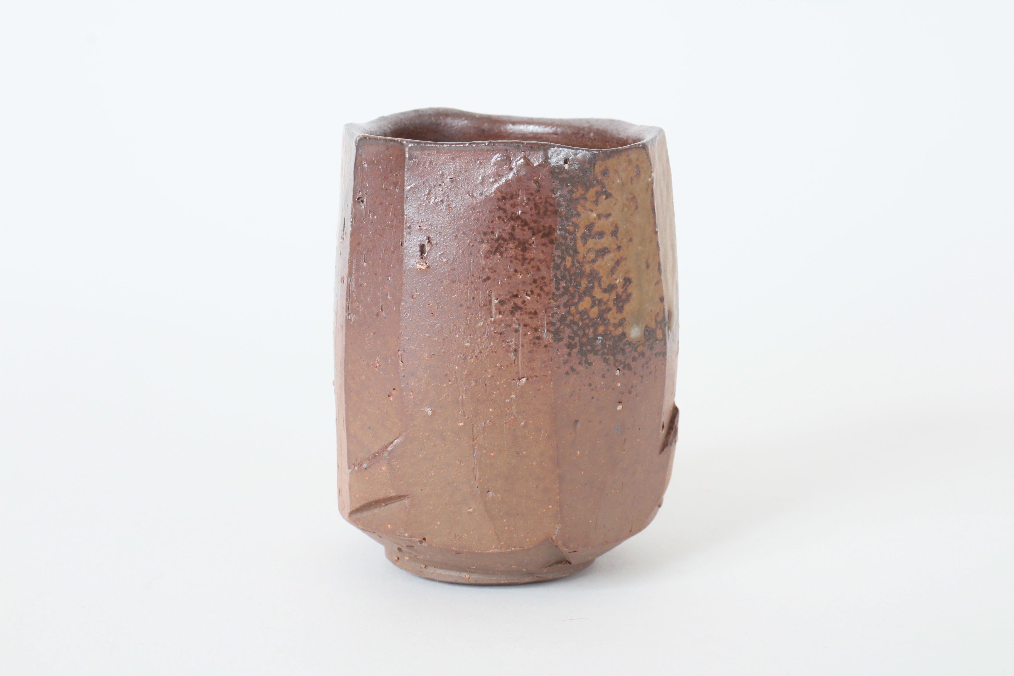 Bizen ware Japanese Pottery Yunomi Chawan Tea Cup, Tree Trunk, Rusty Brown, Made in Japan