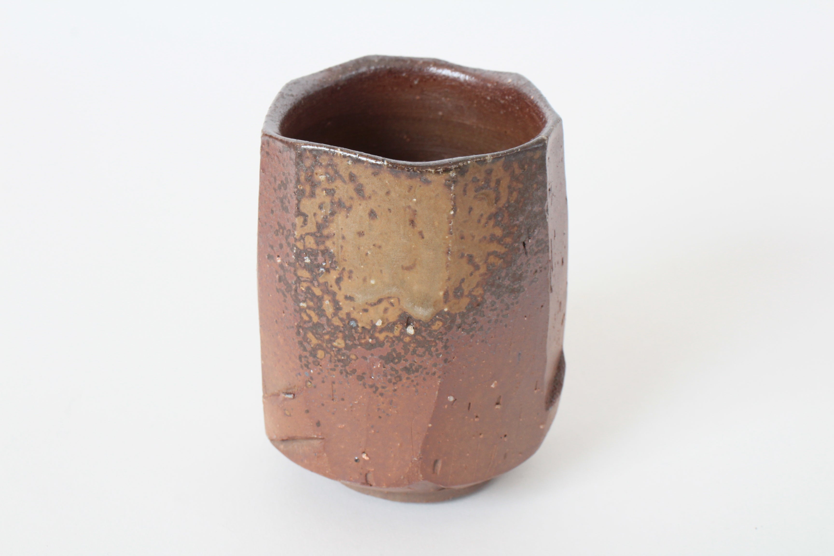 Bizen ware Japanese Pottery Yunomi Chawan Tea Cup, Tree Trunk, Rusty Brown, Made in Japan
