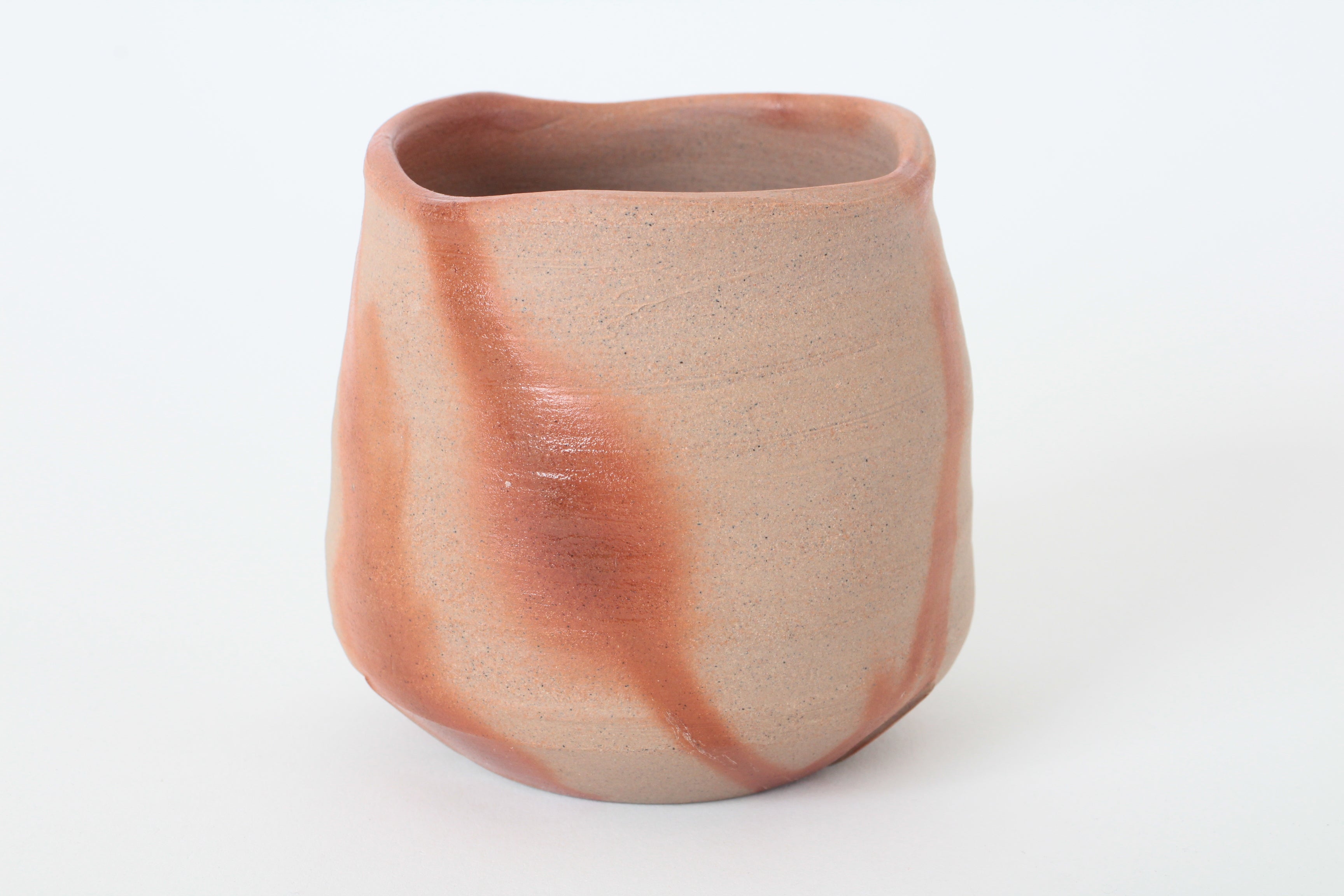 Bizen ware Japanese Pottery Yunomi Chawan Tea Cup, Brown, Orange, Made in Japan