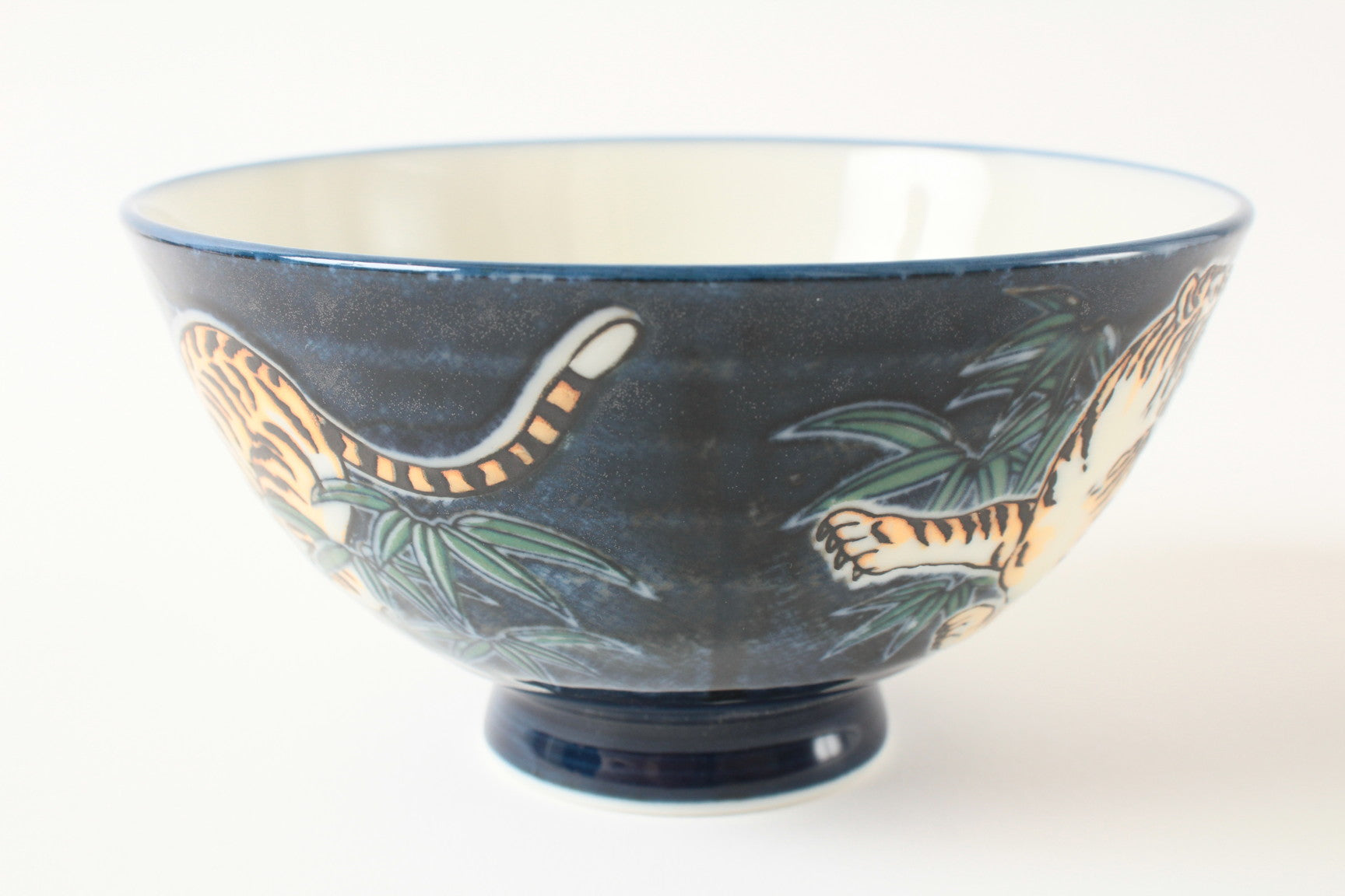 Mino ware Japanese Ceramics Rice Bowl Roaring Tiger Blue made in Japan