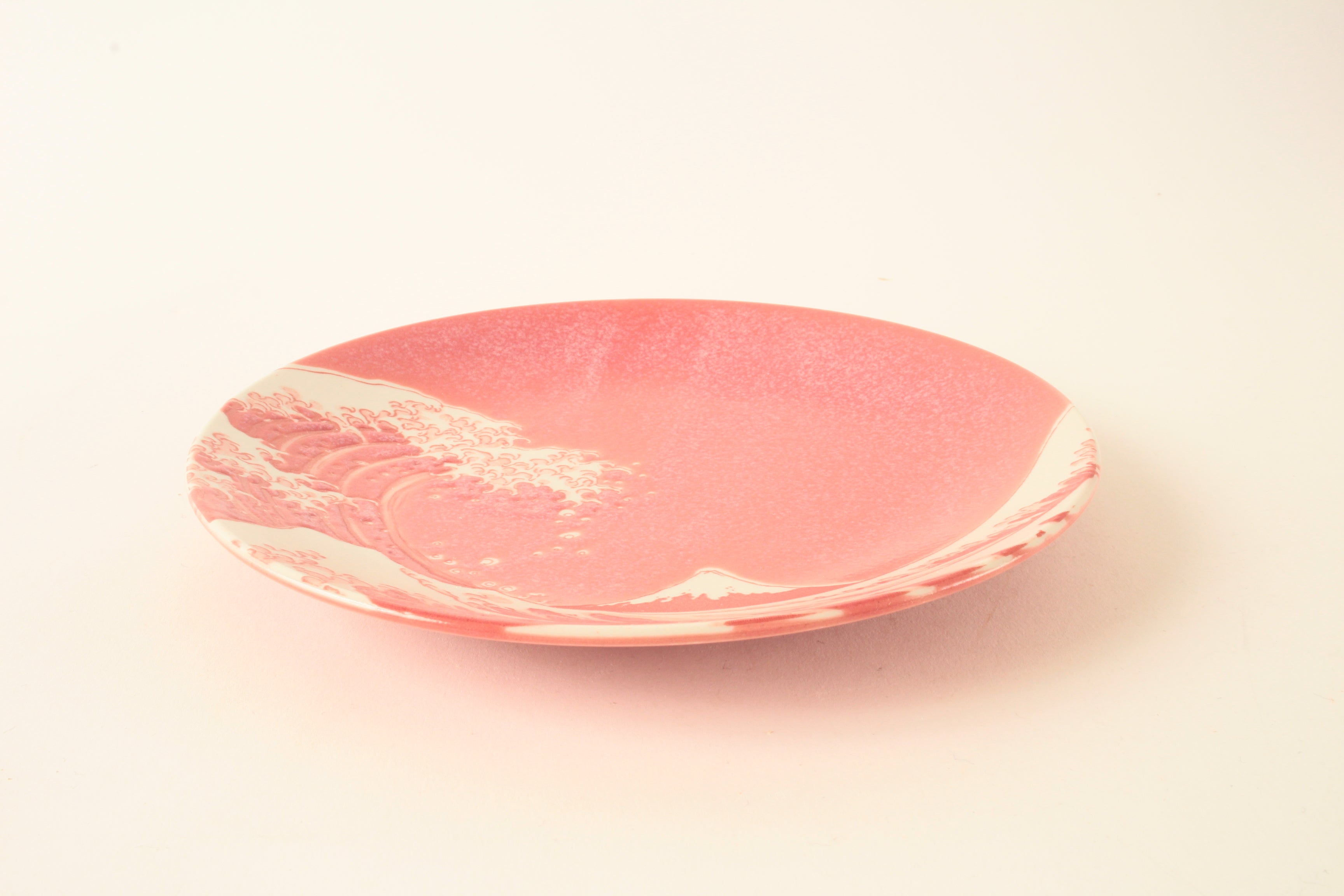 Mino ware Japanese Ceramics Big Wave & Mt. Fuji Red Plate Set of 2 made in Japan