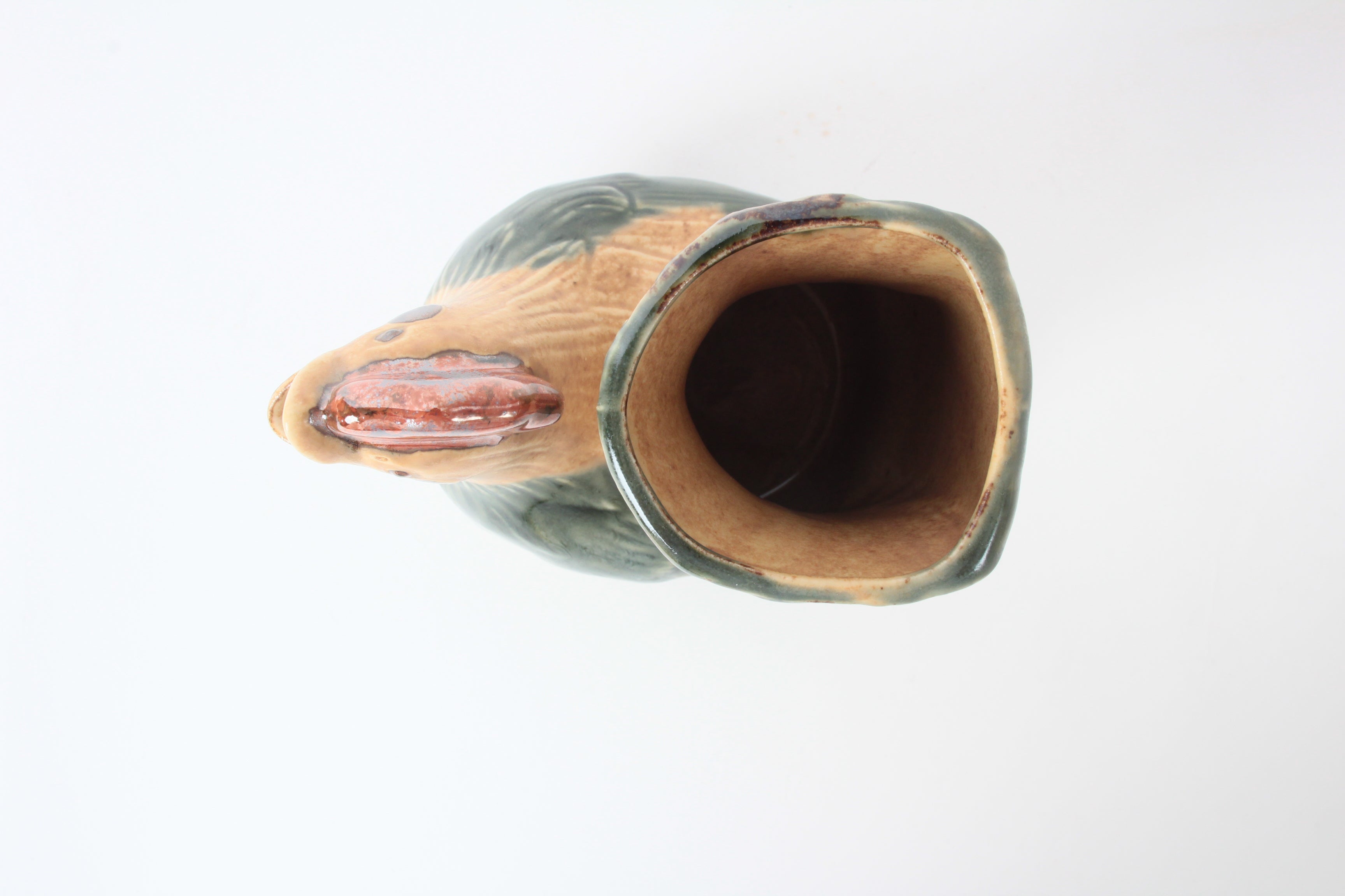 Mino ware Japanese Ceramic Chicken Shape Tokkuri and Sake Cup set Brown and Green made in Japan