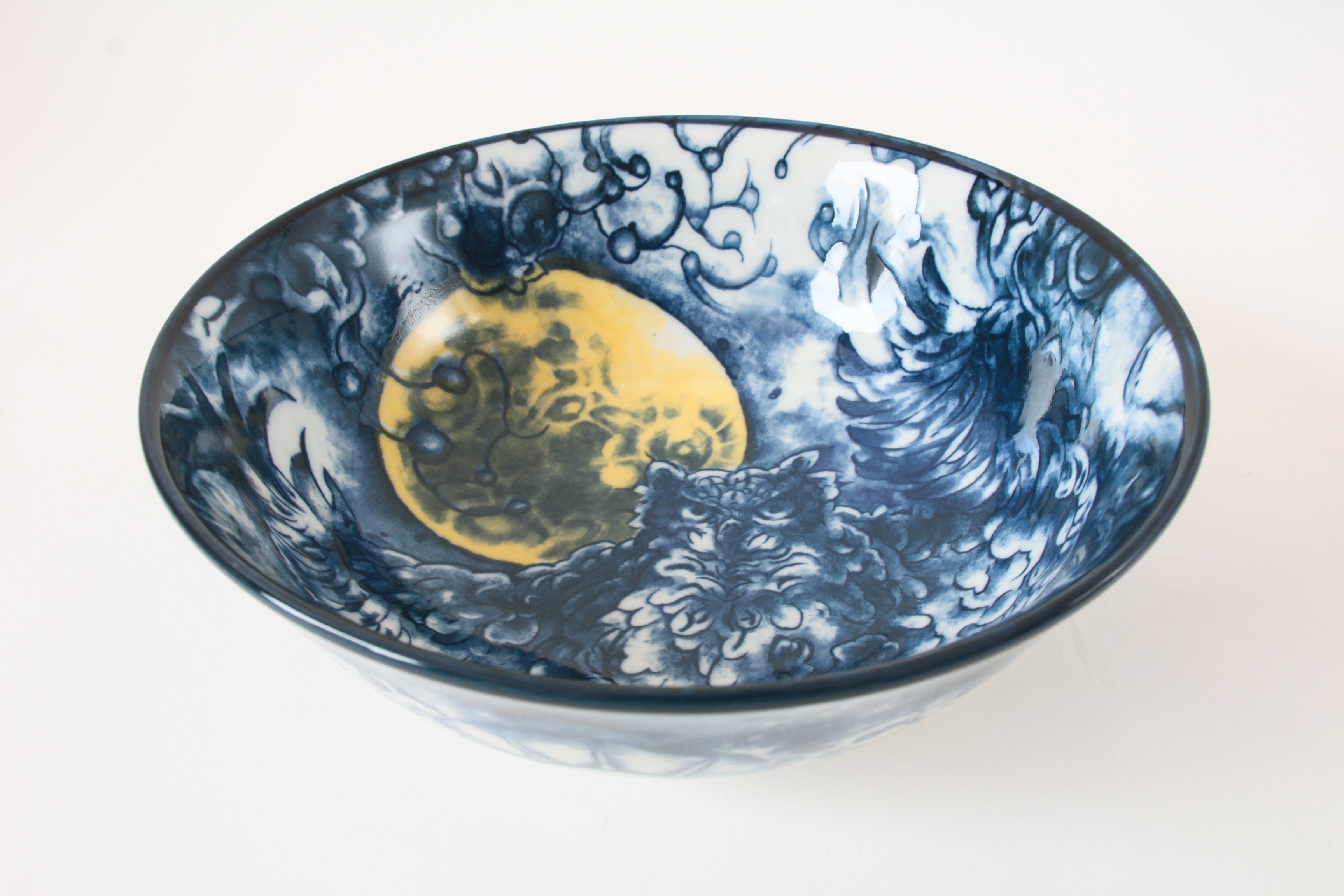 Mino ware Japanese Ramen Noodle Donburi Bowl Moonlight Owl Navy made in Japan