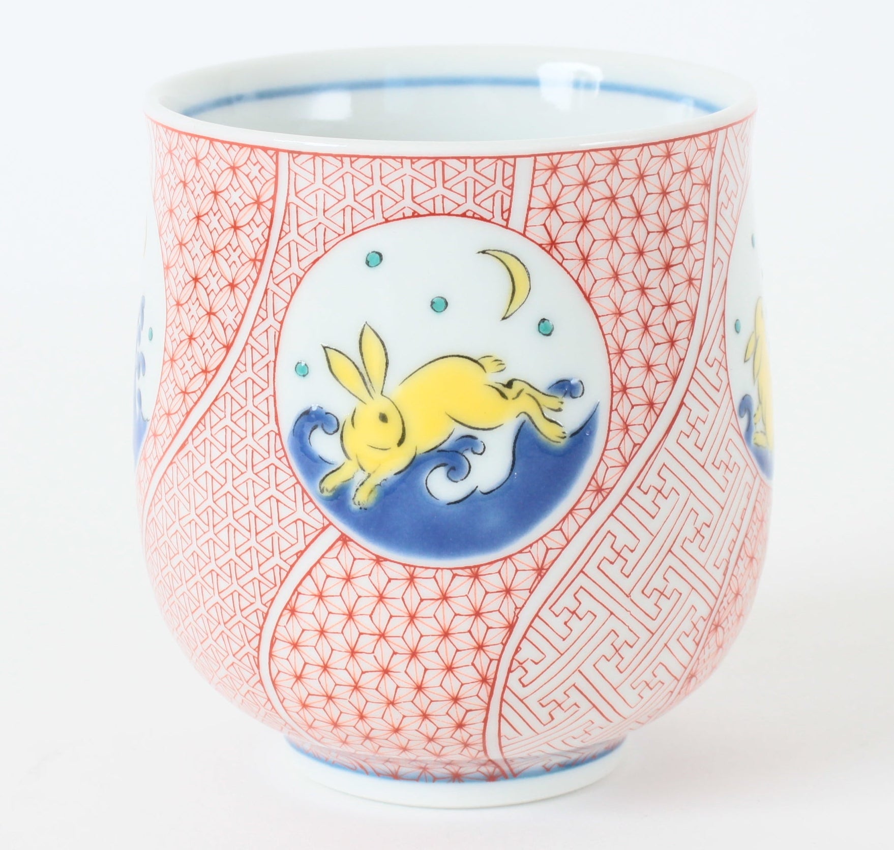 Kutani ware Japanese Ceramic Yunomi Chawan Tea Cup Moon Viewing Rabbit Made in Japan