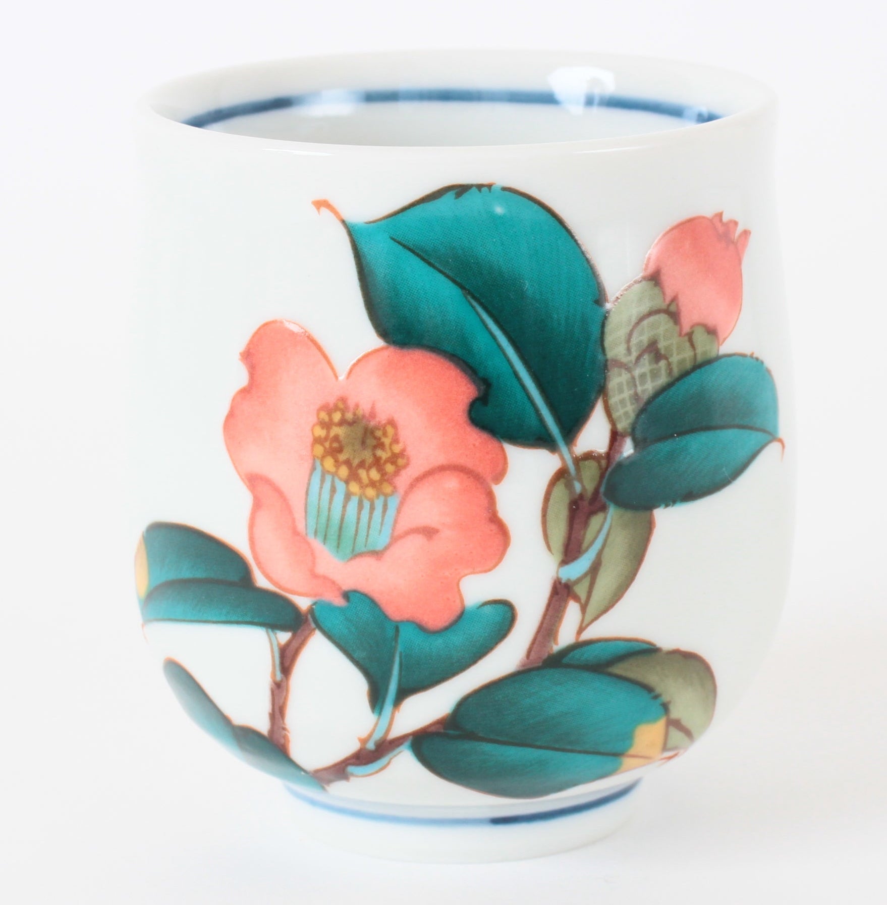 Kutani ware Japanese Ceramic Yunomi Chawan Tea Cup Camellia Vermilion Made in Japan