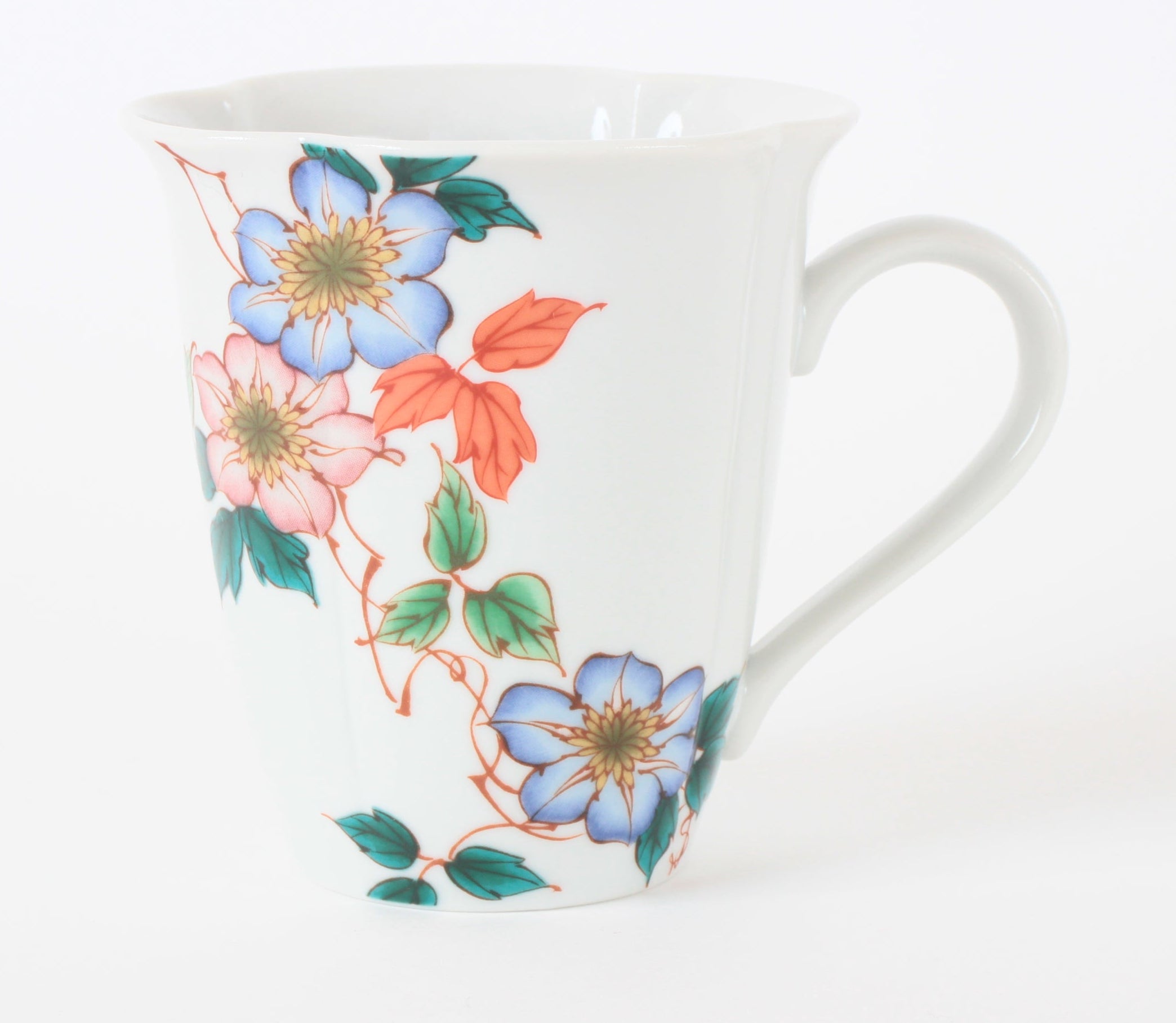 Mino ware Japanese Pottery Mug Cup Blue and Pink Flowers Made in Japan