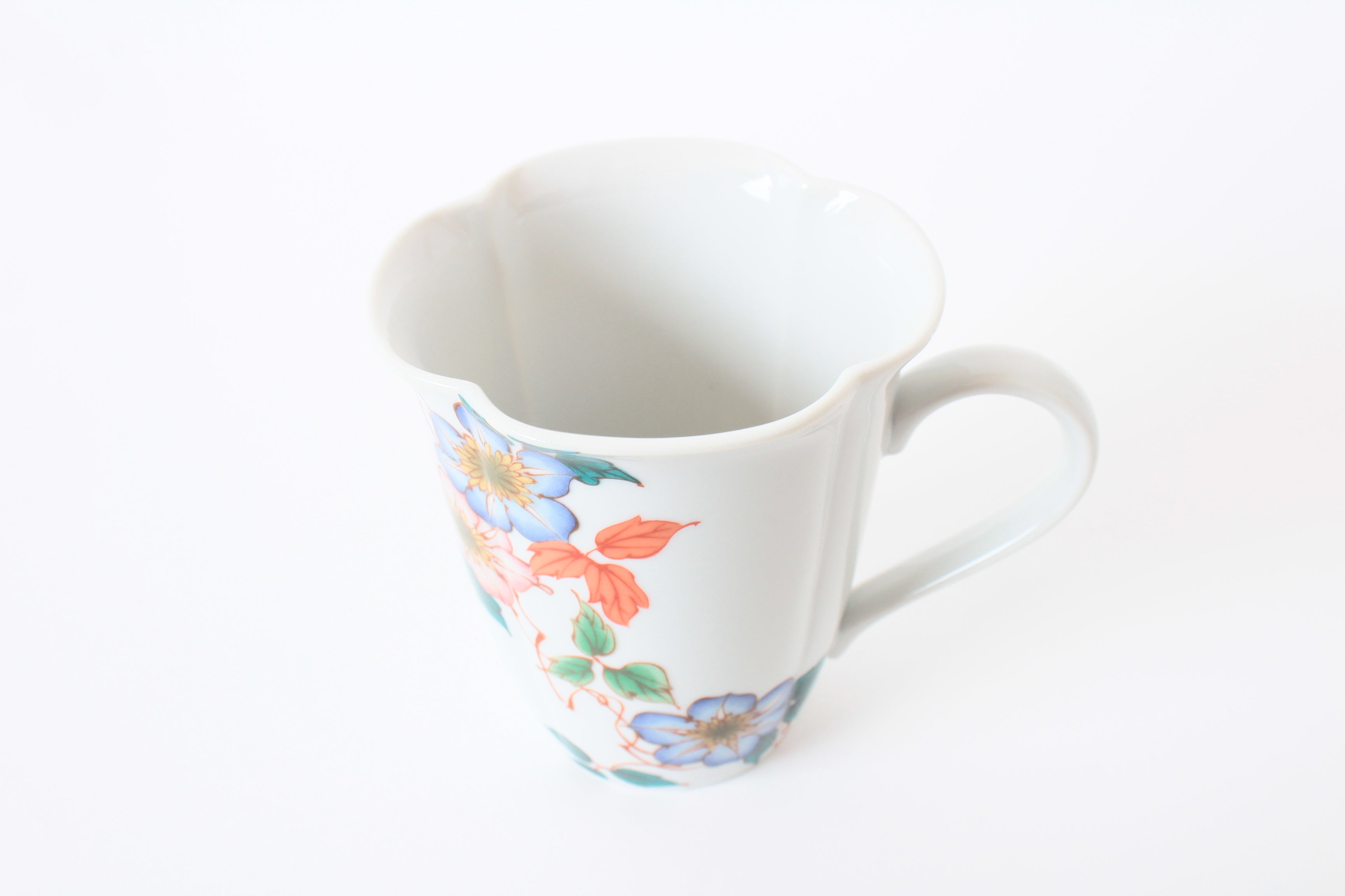 Mino ware Japanese Pottery Mug Cup Blue and Pink Flowers Made in Japan