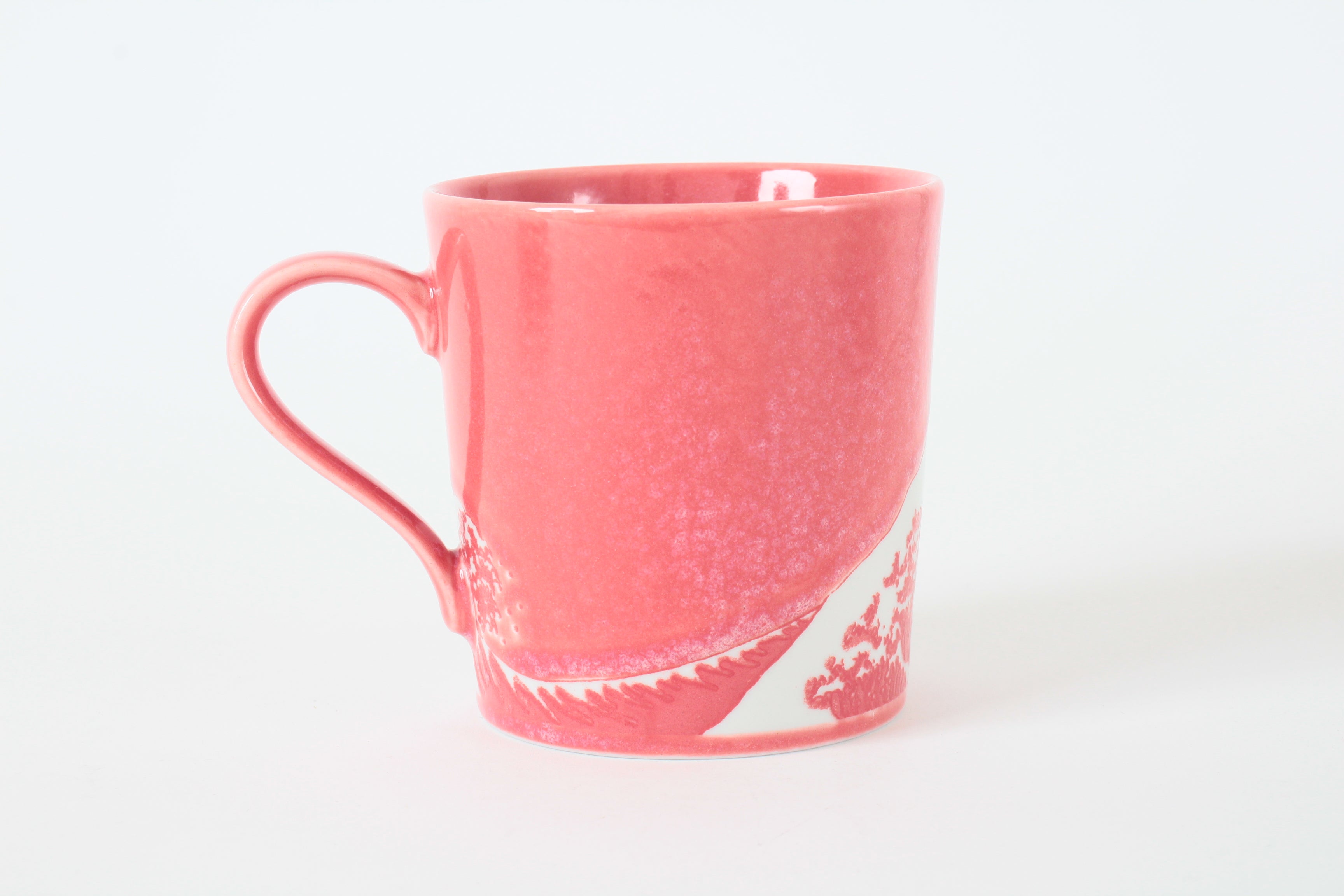 Mino ware Japanese Ceramics Mug Cup Big Wave & Mt. Fuji Red made in Japan