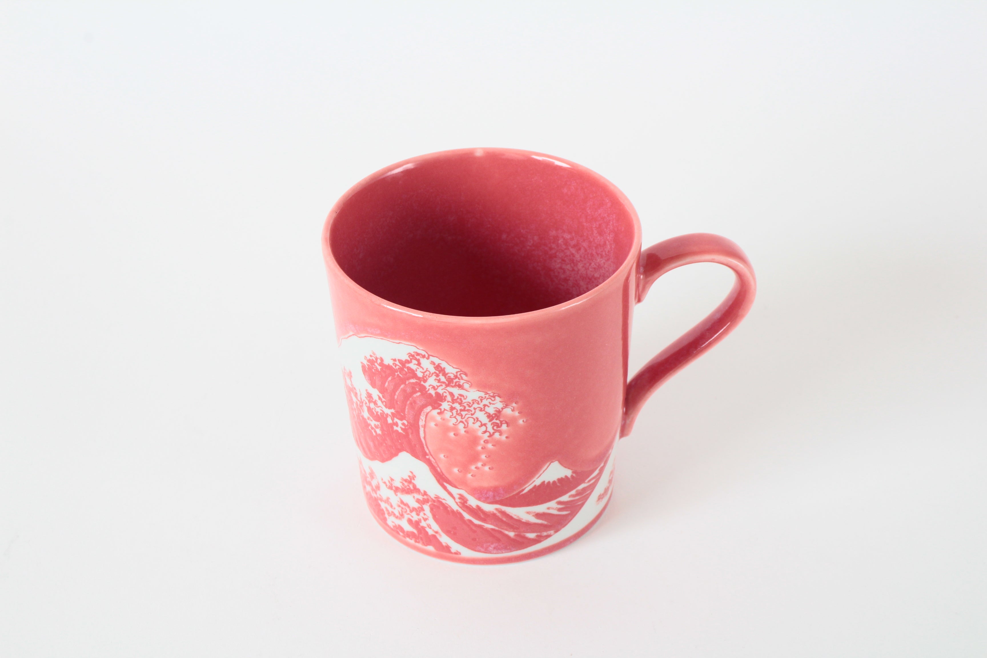 Mino ware Japanese Ceramics Mug Cup Big Wave & Mt. Fuji Red made in Japan