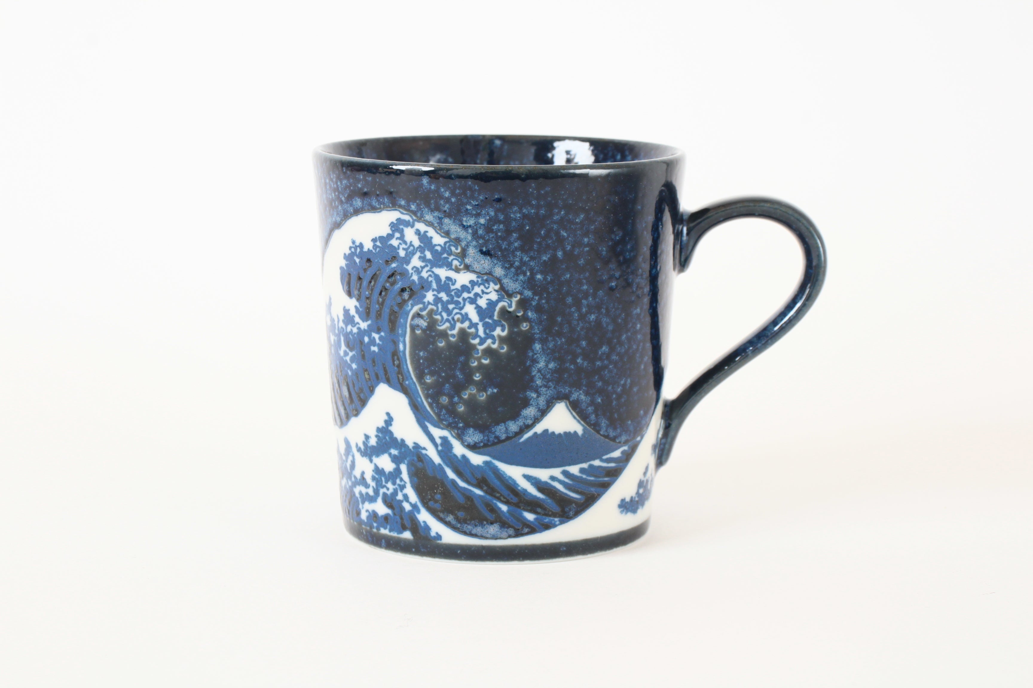 Mino ware Japanese Ceramics Mug Cup Big Wave & Mt. Fuji Navy Blue made in Japan