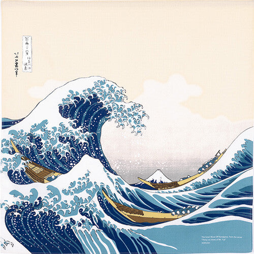 Furoshiki Japanese Wrapping Cloth "Big Wave & Mt. Fuji" made in Japan 48x48cm