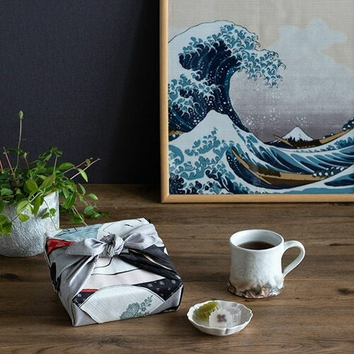 Furoshiki Japanese Wrapping Cloth "Big Wave & Mt. Fuji" made in Japan 48x48cm