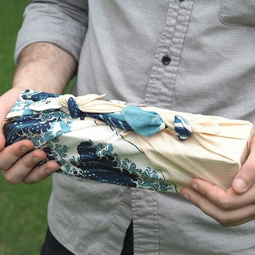Furoshiki Japanese Wrapping Cloth "Big Wave & Mt. Fuji" made in Japan 48x48cm