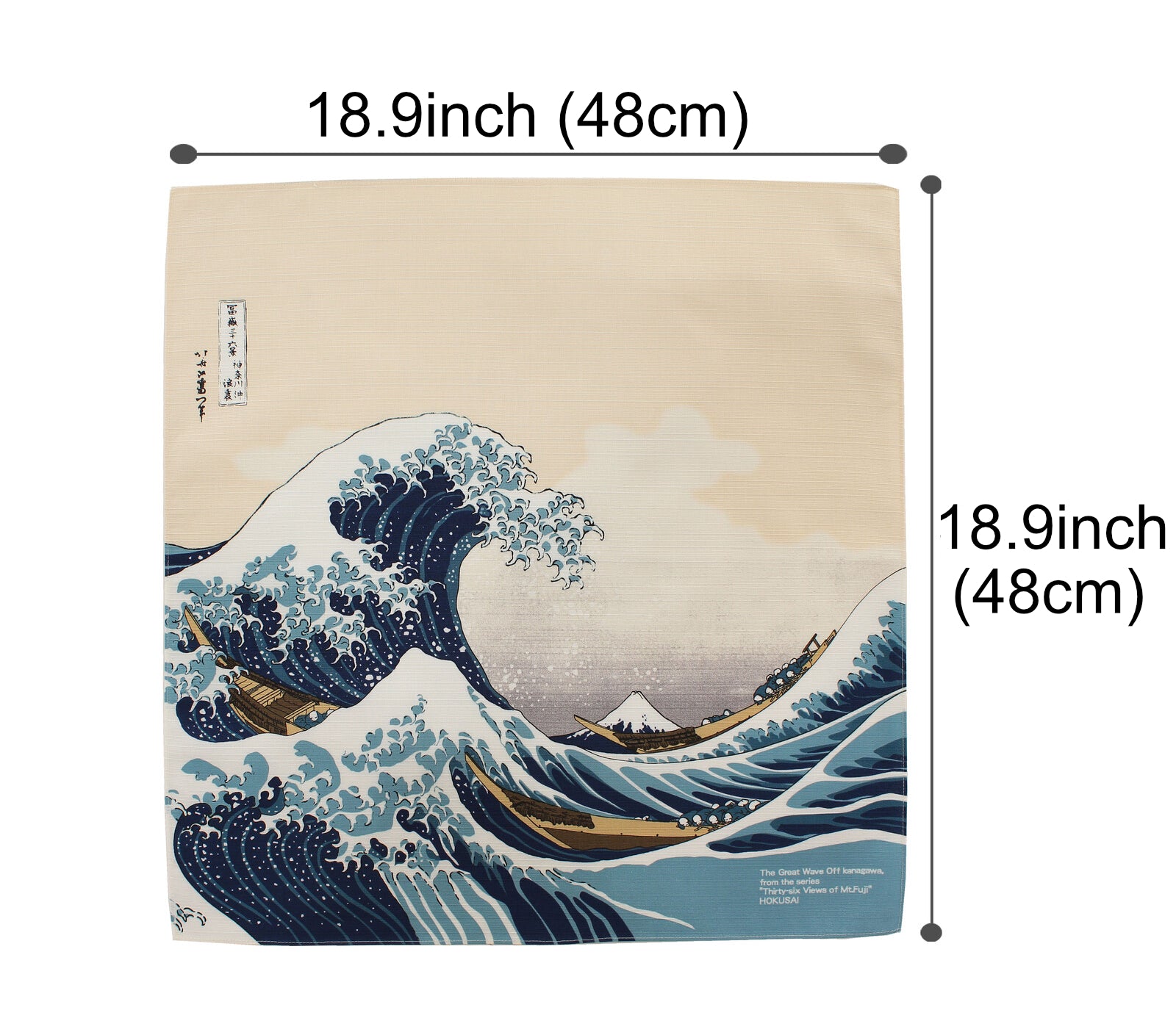 Furoshiki Japanese Wrapping Cloth "Big Wave & Mt. Fuji" made in Japan 48x48cm