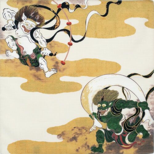 Furoshiki Japanese Wrapping Cloth Fujin & Raijin Wind God and Thunder God made in Japan 48x48cm
