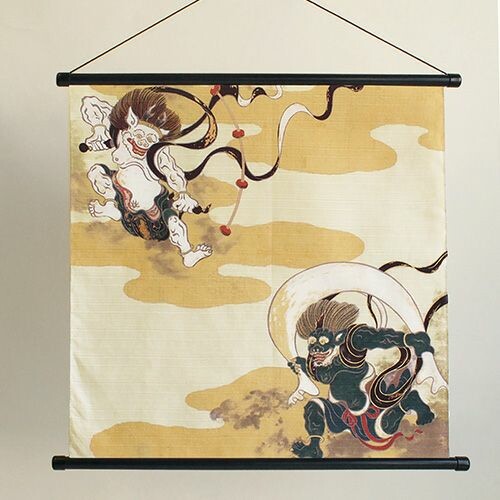 Furoshiki Japanese Wrapping Cloth Fujin & Raijin Wind God and Thunder God made in Japan 48x48cm