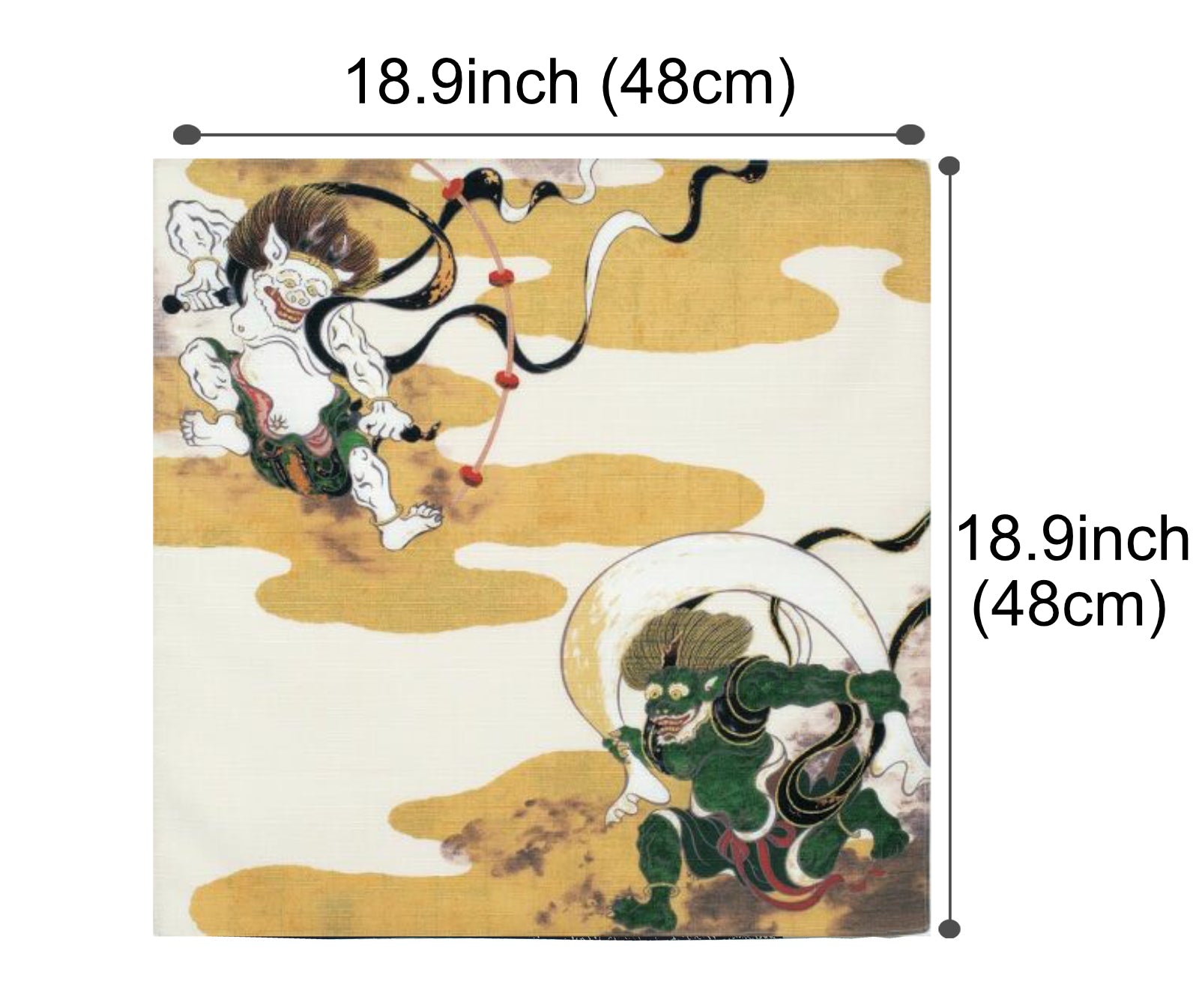 Furoshiki Japanese Wrapping Cloth Fujin & Raijin Wind God and Thunder God made in Japan 48x48cm
