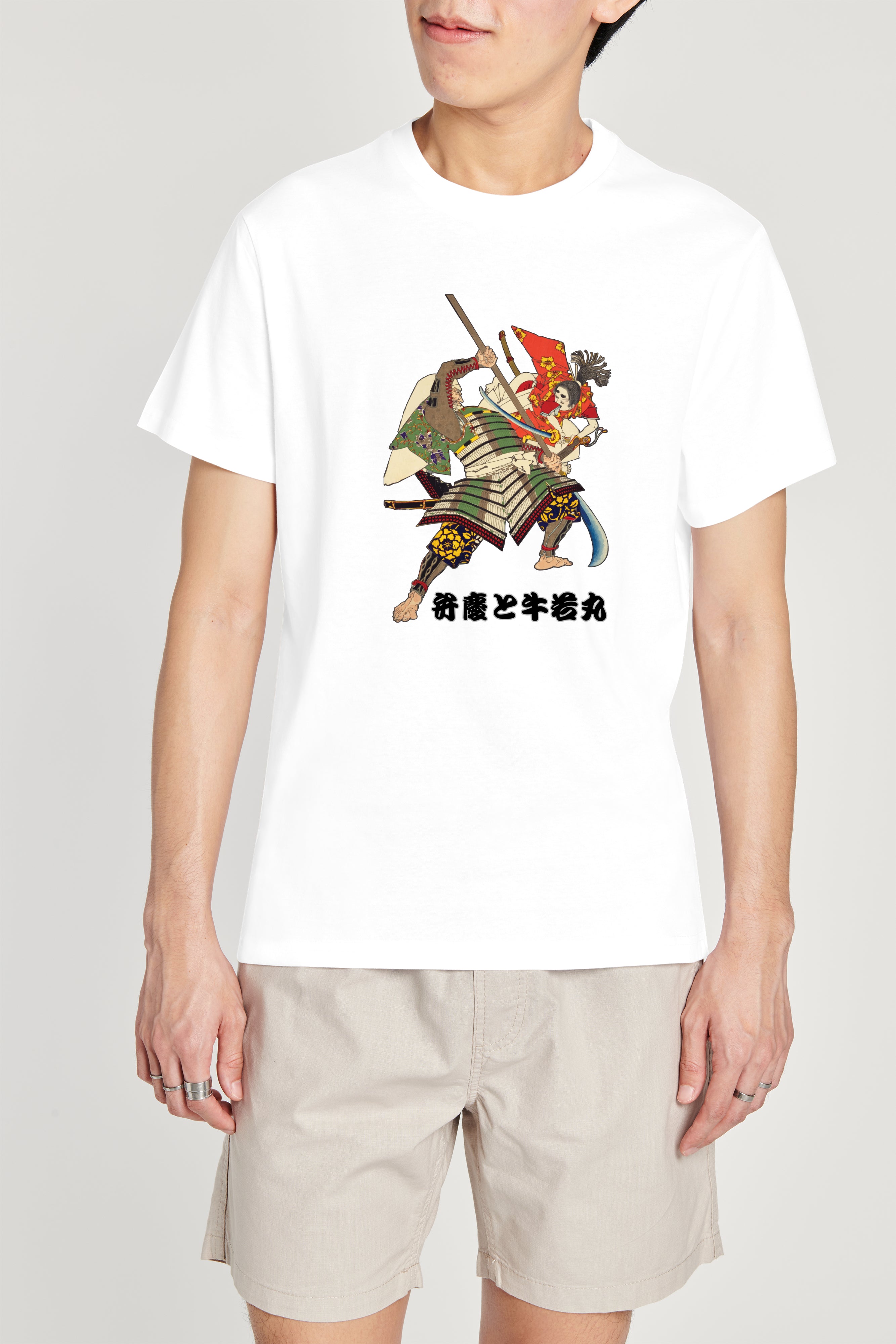 Japanese Design T-shirt Benkei & Ushiwakamaru Fighting 5.6oz Mens