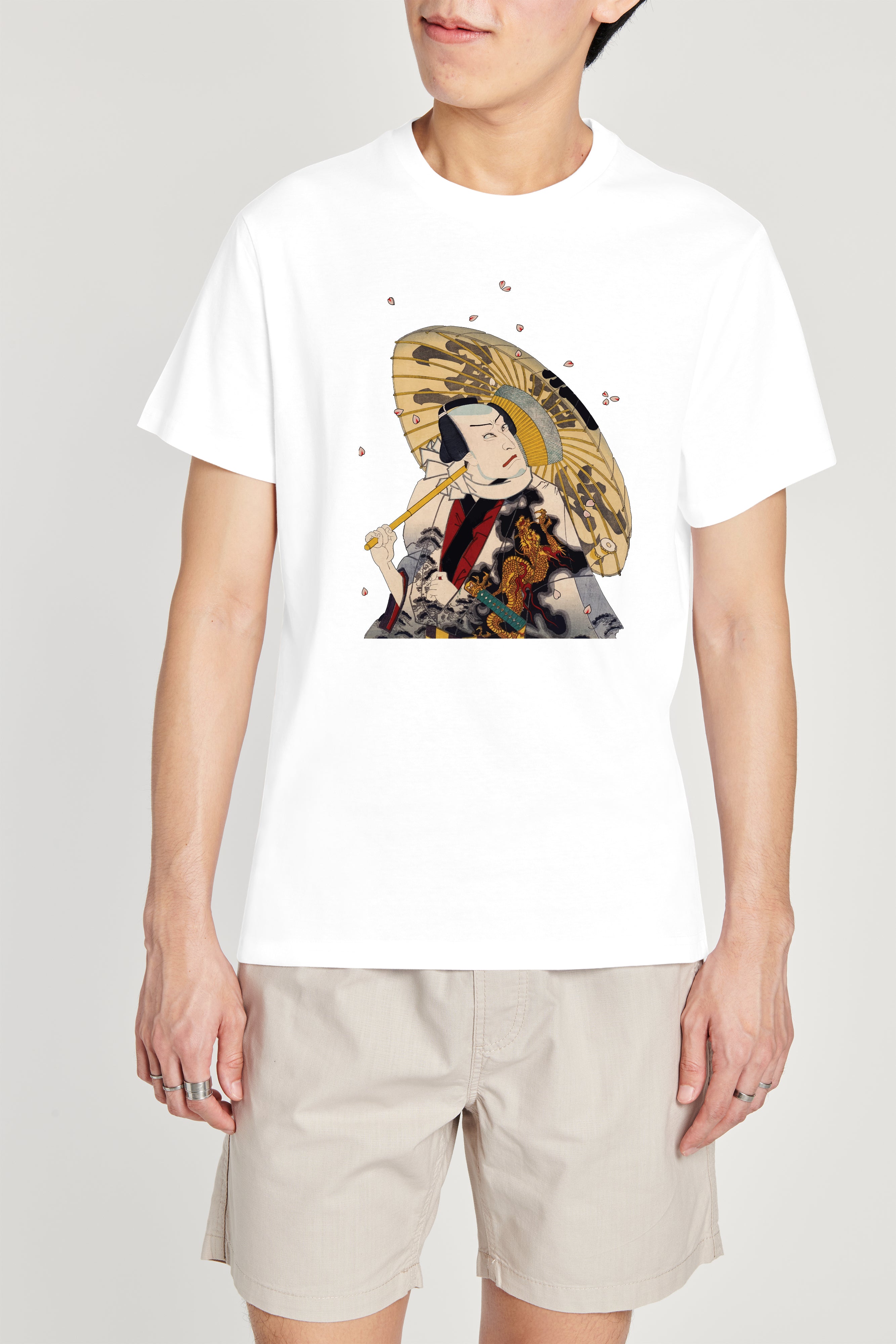 Japanese Ukiyo-e Design T-shirt Kabuki Actor with an Umbrella 5.6oz Mens