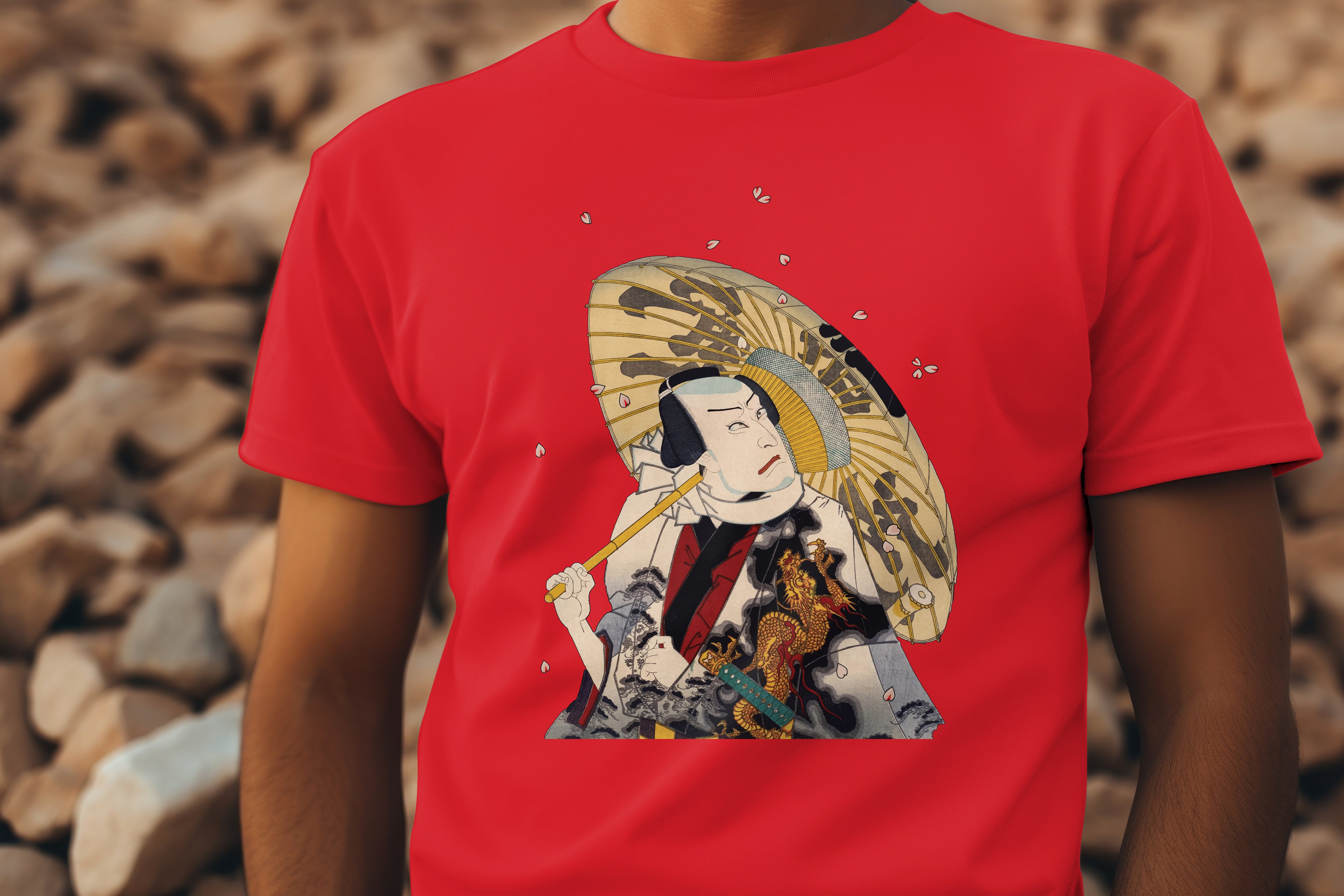 Japanese Ukiyo-e Design T-shirt Kabuki Actor with an Umbrella 5.6oz Mens