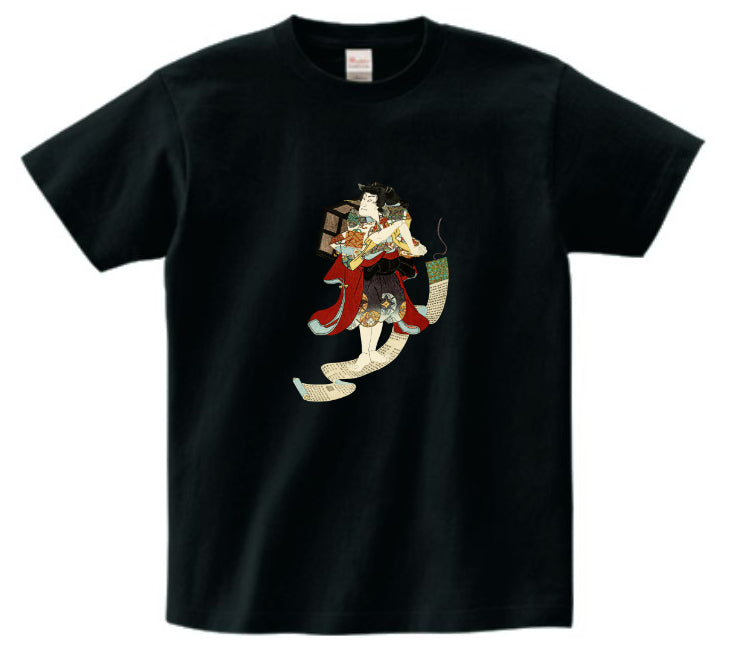 Japanese Design T-shirt Sorcerer riding on Makimono scroll 5.6oz Mens