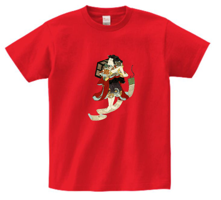 Japanese Design T-shirt Sorcerer riding on Makimono scroll 5.6oz Mens