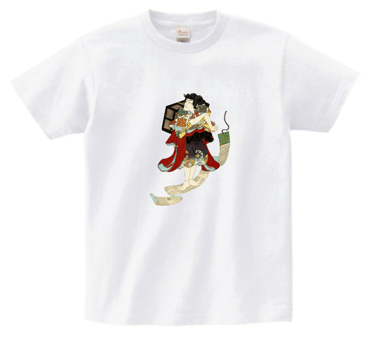 Japanese Design T-shirt Sorcerer riding on Makimono scroll 5.6oz Mens