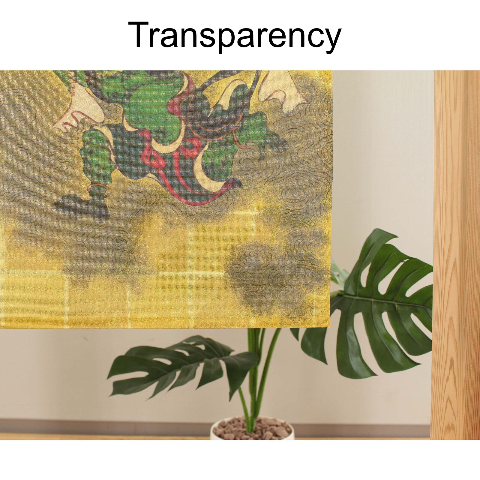 Japanese Noren Doorway Curtain Tapestry Fujin and Raijin, Gold, made in Japan