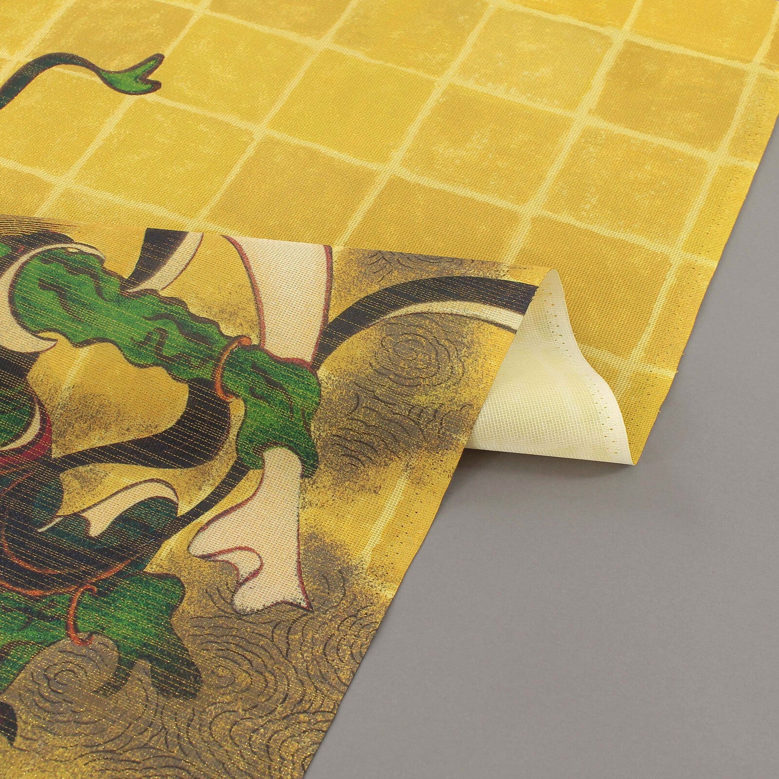Japanese Noren Doorway Curtain Tapestry Fujin and Raijin, Gold, made in Japan