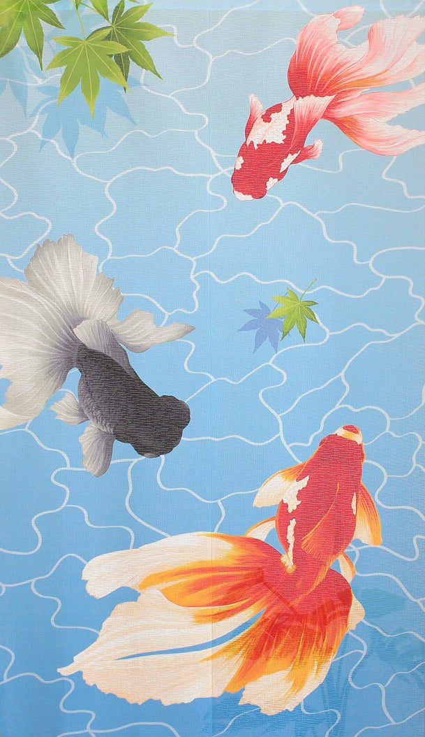Japanese Noren Doorway Curtain Tapestry Carp Goldfish, Blue, made in Japan