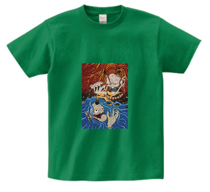 Japanese Design T-shirt Red Ogre & Blue Ogre Facing 5.6oz