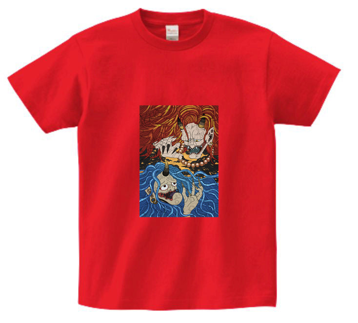 Japanese Design T-shirt Red Ogre & Blue Ogre Facing 5.6oz