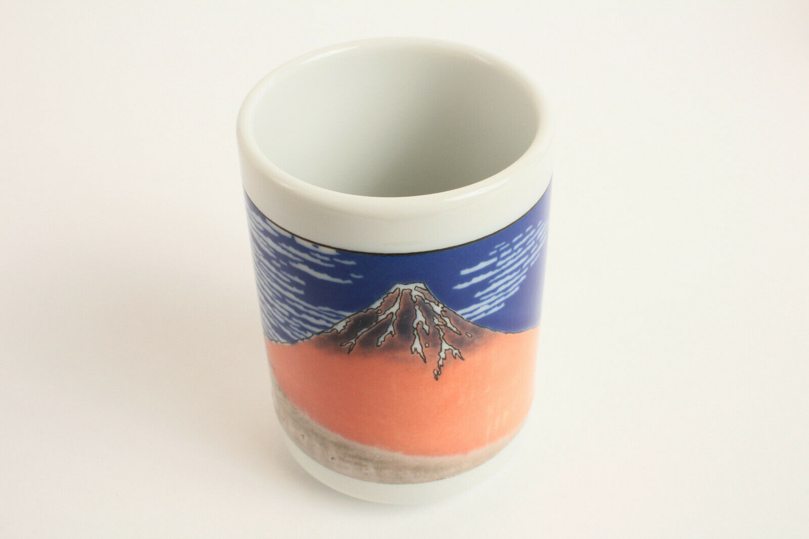 Mino ware Japan Ceramics Sushi Yunomi Chawan Tea Cup Red Mt. Fuji made in Japan