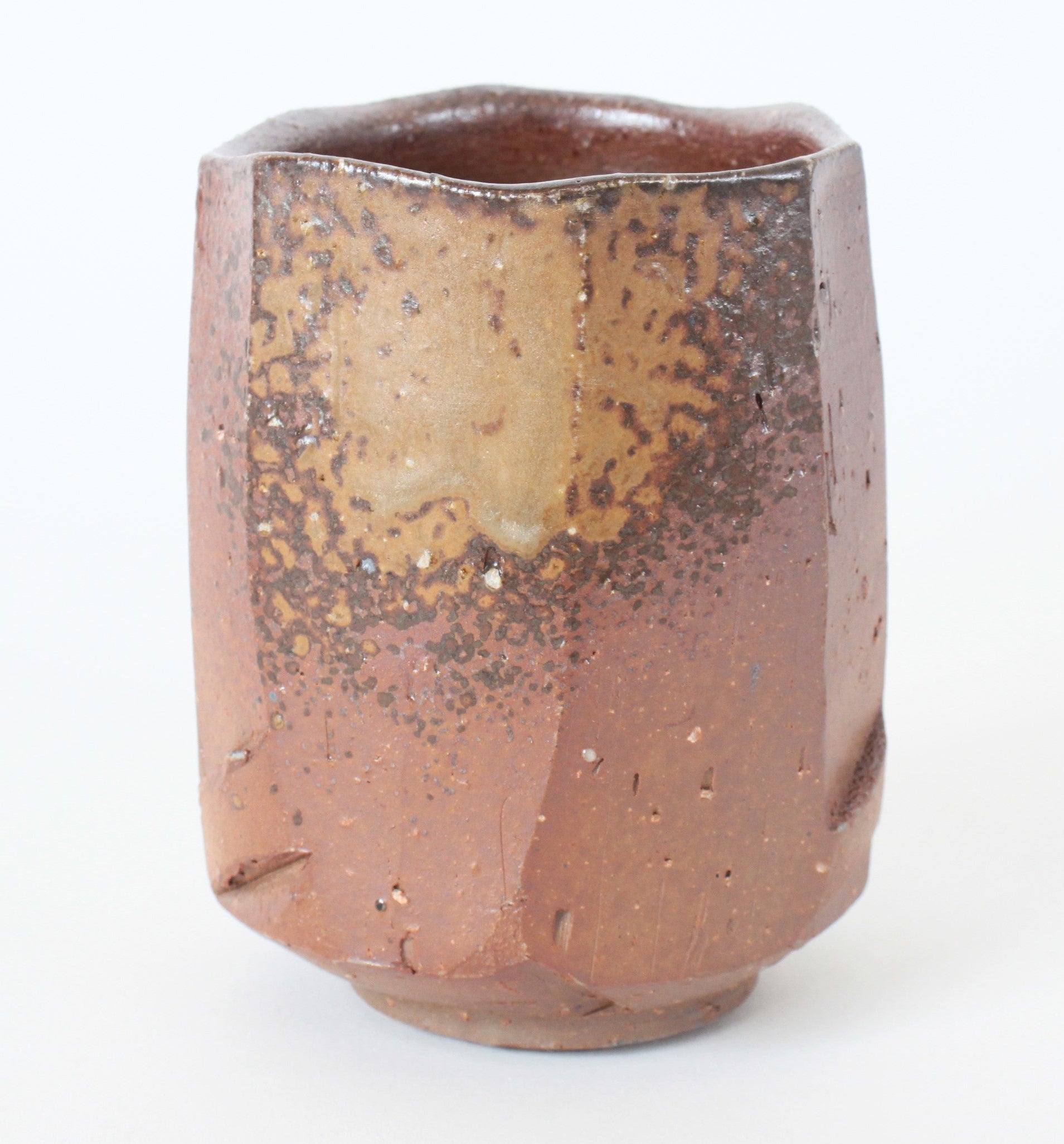 Bizen ware Japanese Pottery Yunomi Chawan Tea Cup, Tree Trunk, Rusty Brown, Made in Japan