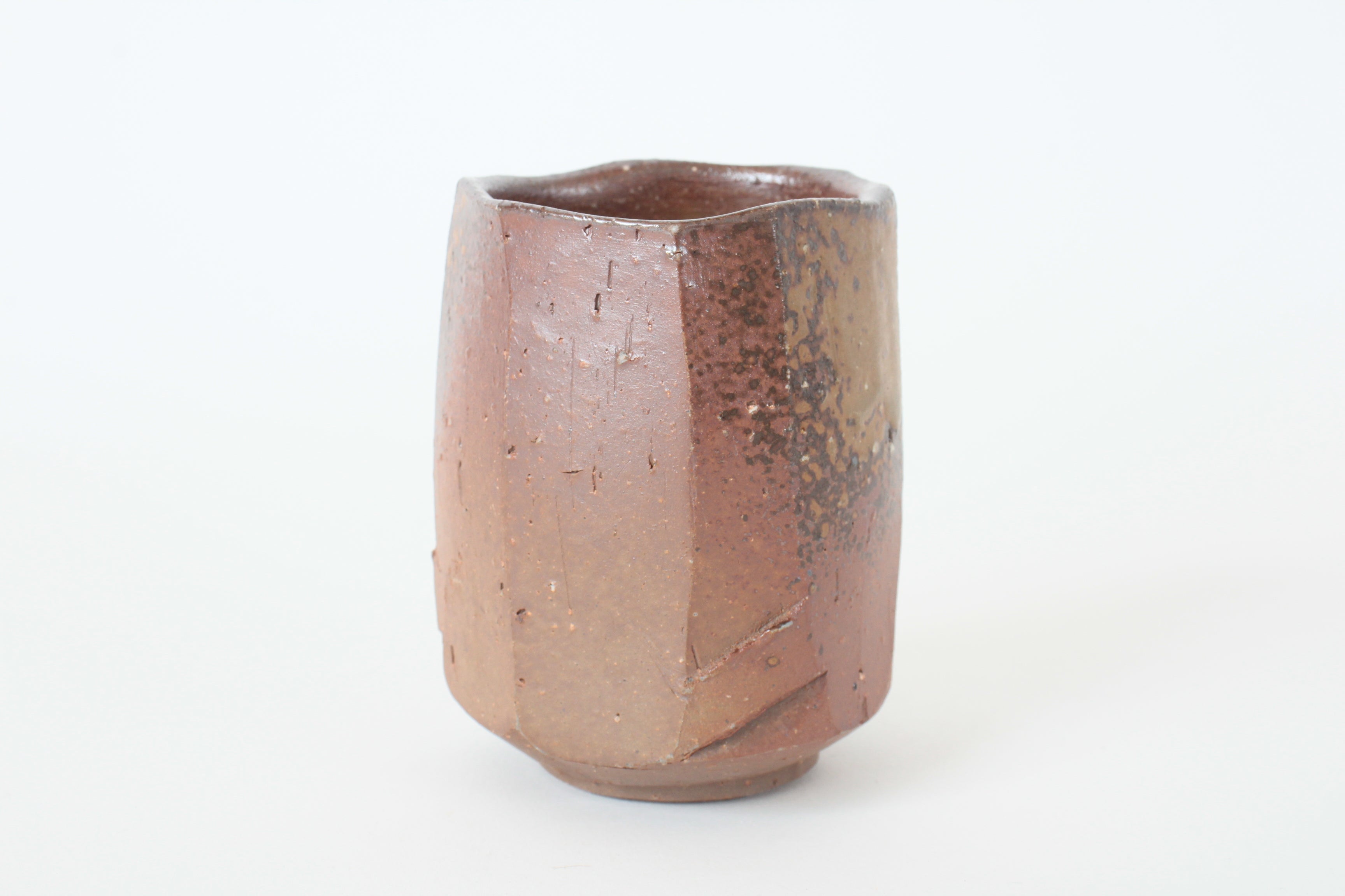Bizen ware Japanese Pottery Yunomi Chawan Tea Cup, Tree Trunk, Rusty Brown, Made in Japan