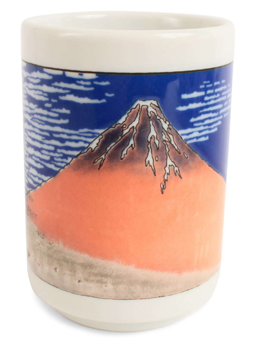 Mino ware Japan Ceramics Sushi Yunomi Chawan Tea Cup Red Mt. Fuji made in Japan