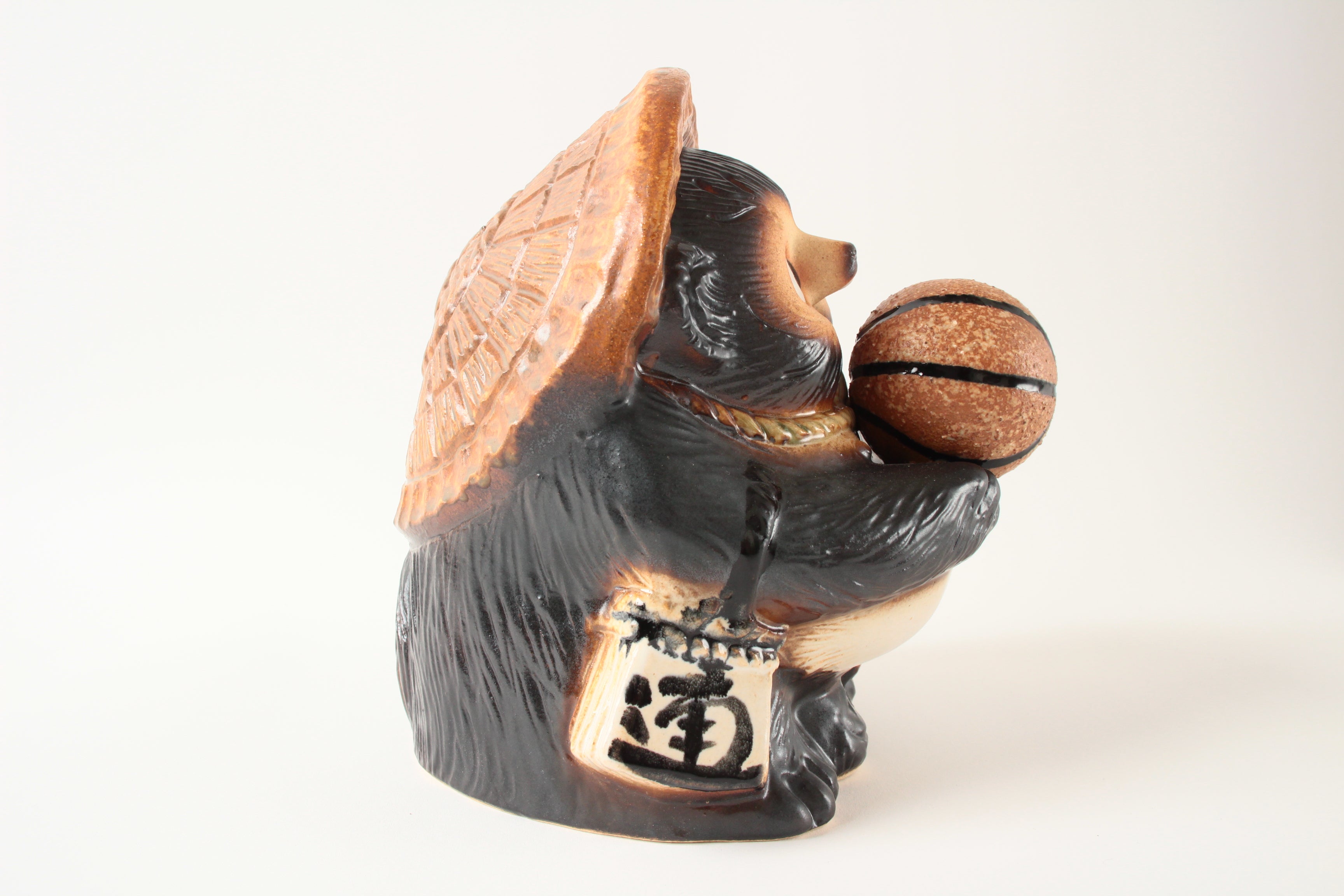 Shigaraki ware Japanese Ceramic Statue Lucky Fatty Raccoon Brown Basketball made in Japan