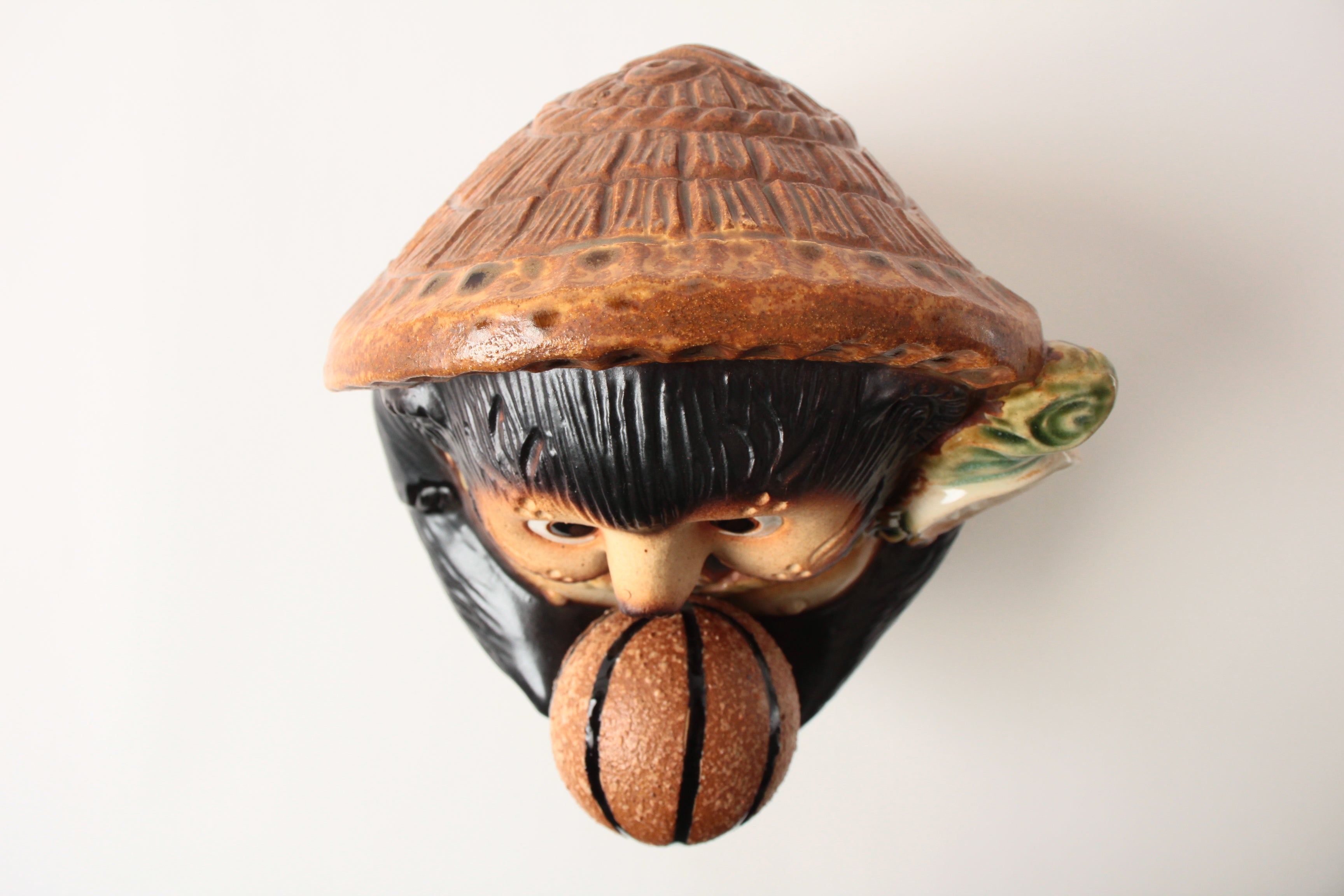 Shigaraki ware Japanese Ceramic Statue Lucky Fatty Raccoon Brown Basketball made in Japan