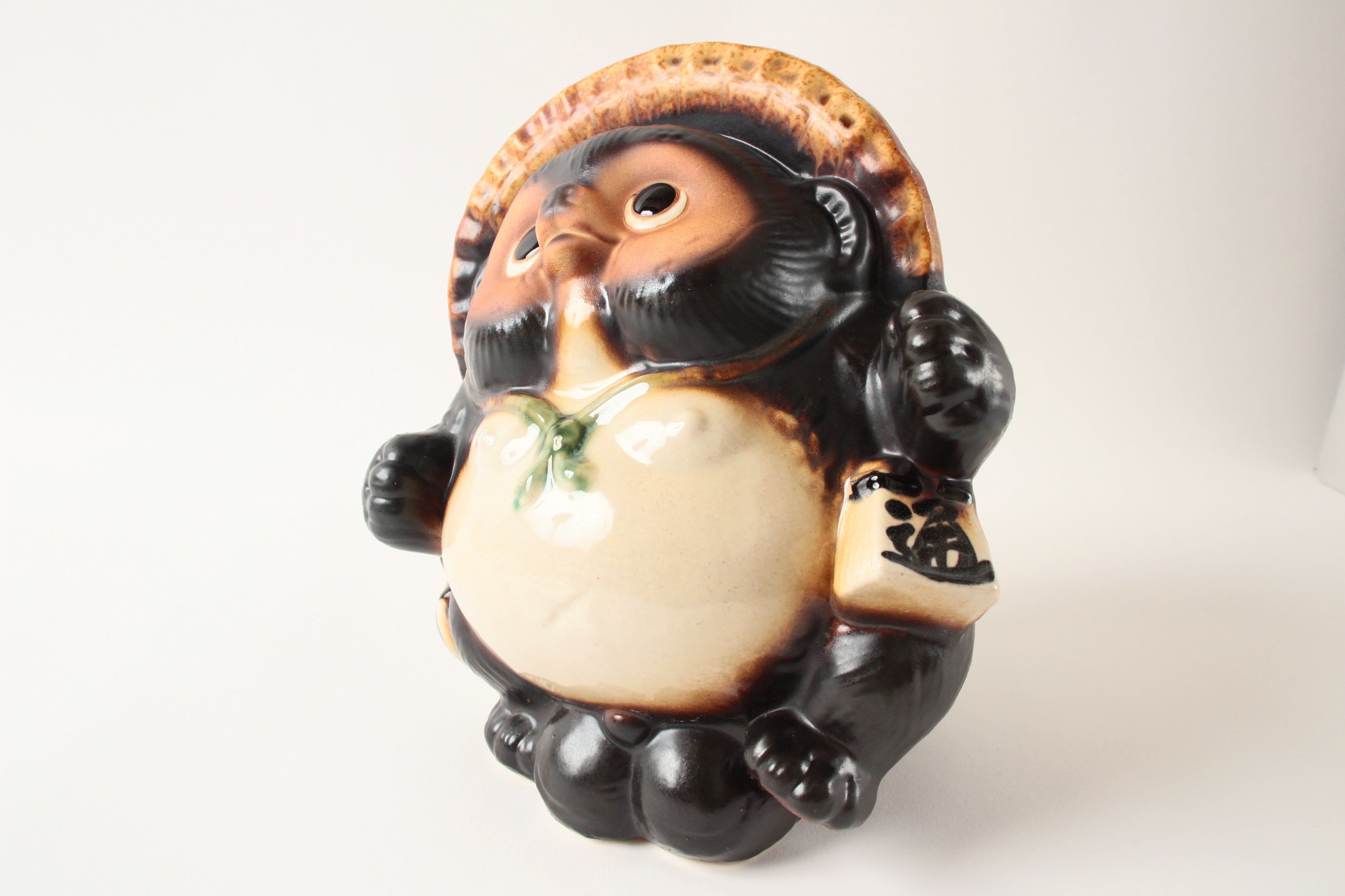 Shigaraki ware Japanese Ceramic Statue Lucky Fatty Dancing Raccoon Brown made in Japan