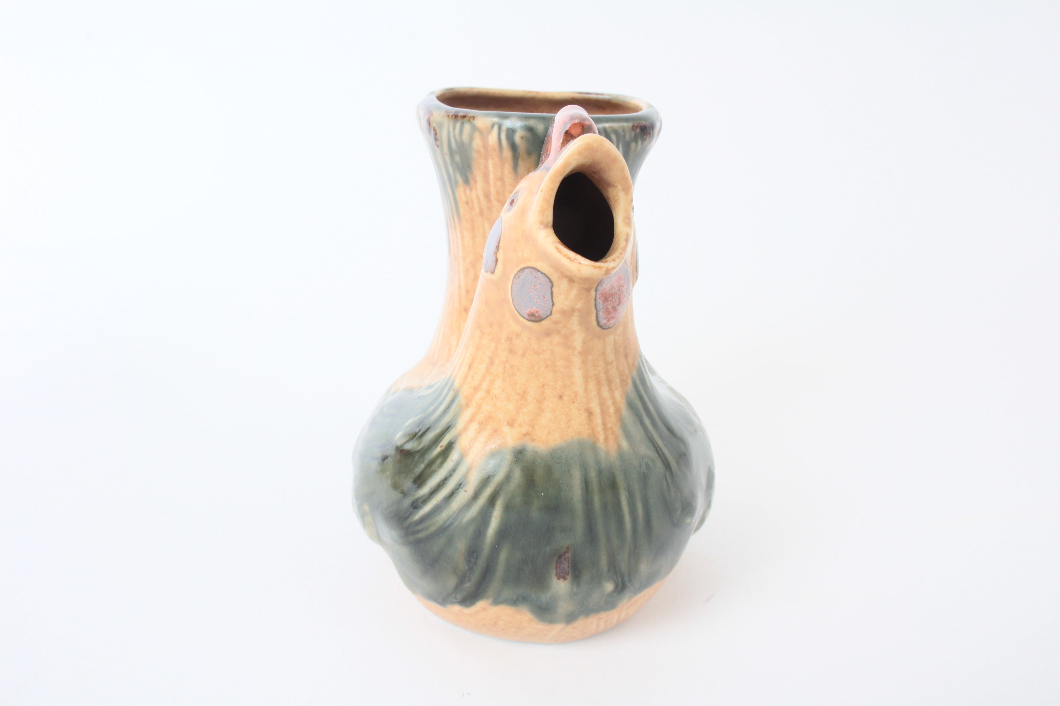 Mino ware Japanese Ceramic Chicken Shape Tokkuri and Sake Cup set Brown and Green made in Japan