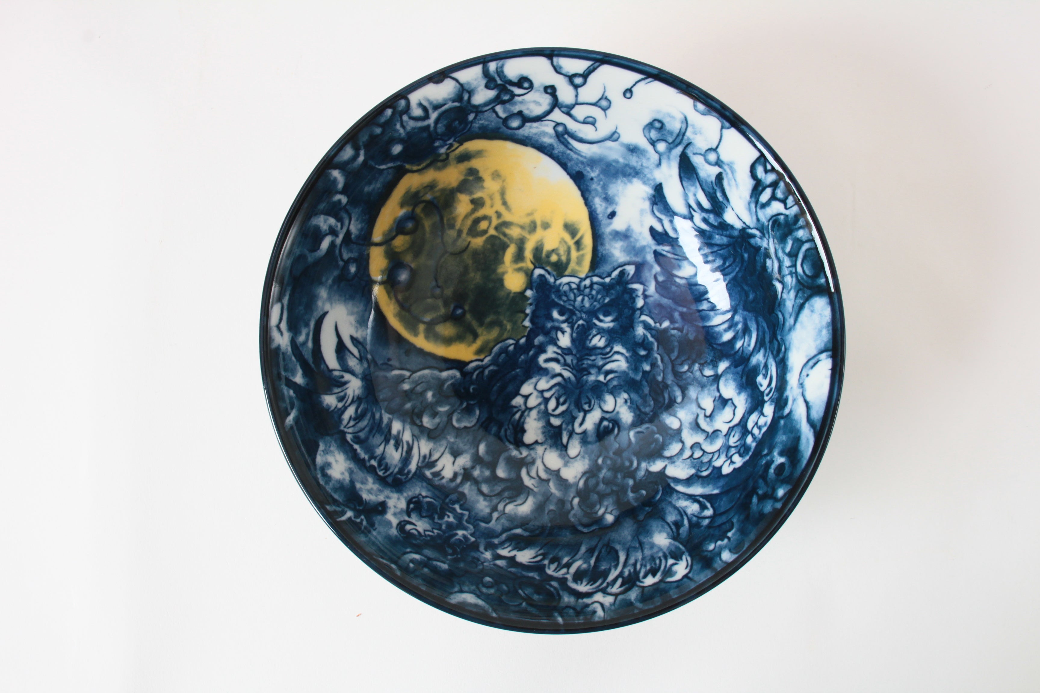 Mino ware Japanese Ramen Noodle Donburi Bowl Moonlight Owl Navy made in Japan